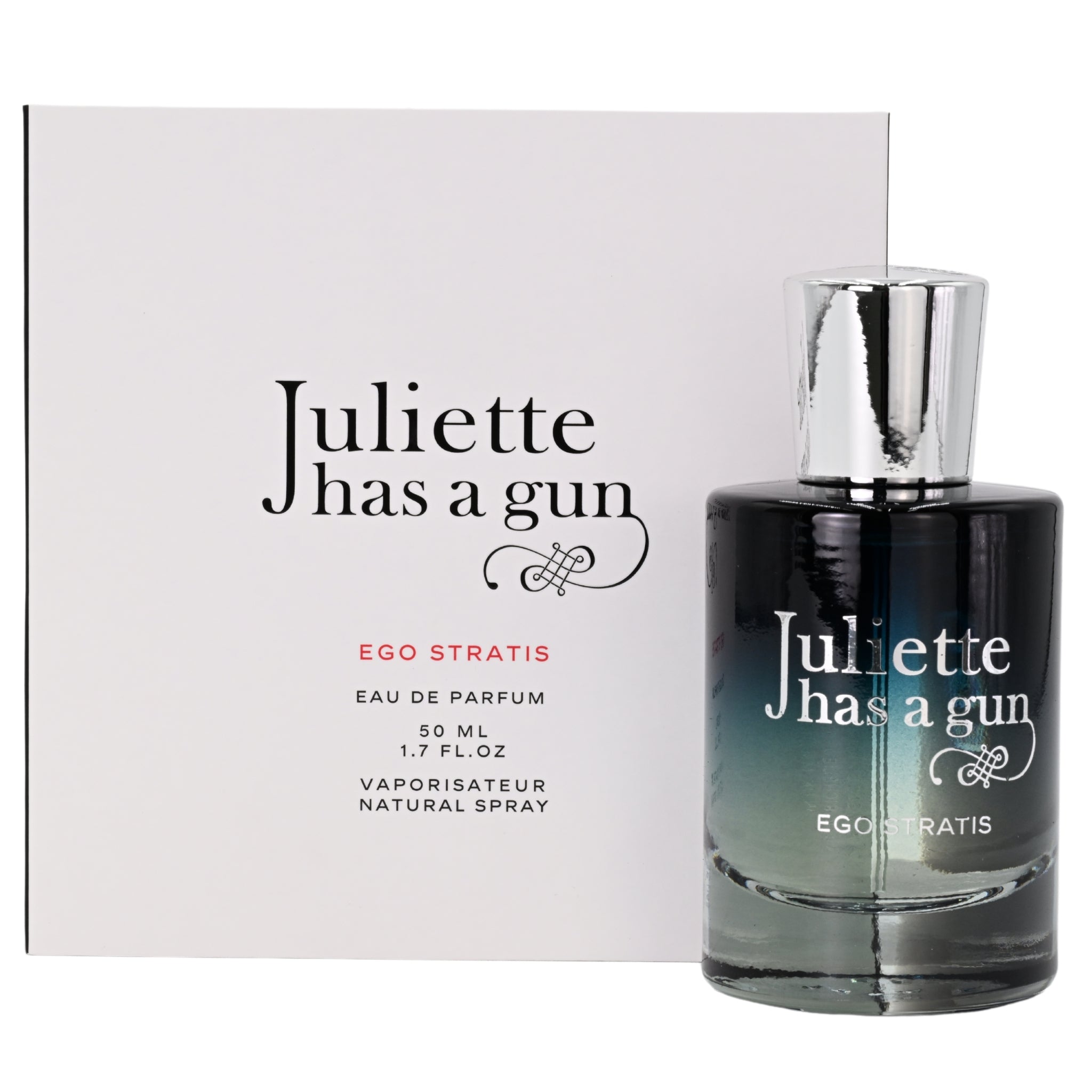 Perfume bottle and packaging of 'Juliette has a gun' on a white background