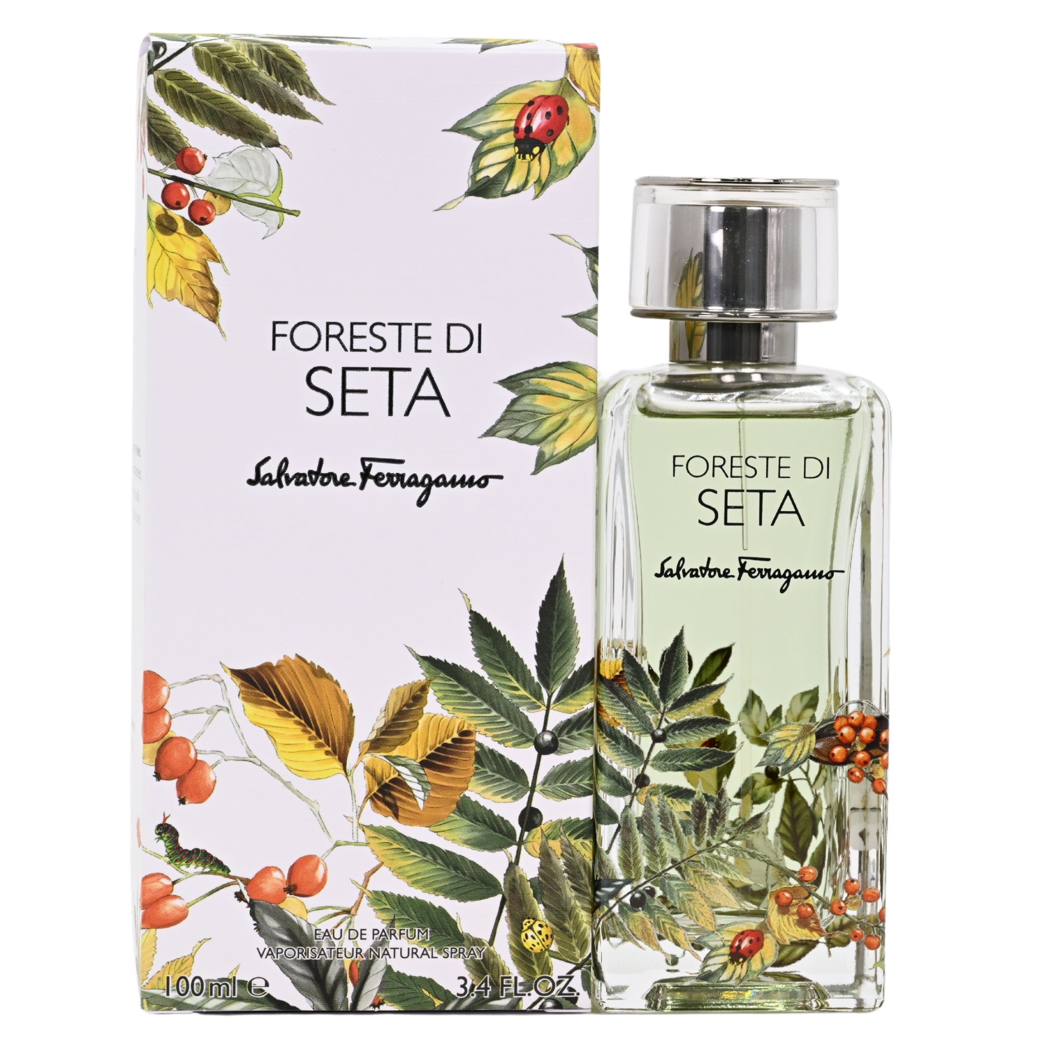 Salvatore Ferragamo Foreste Di Seta perfume bottle and packaging with floral design