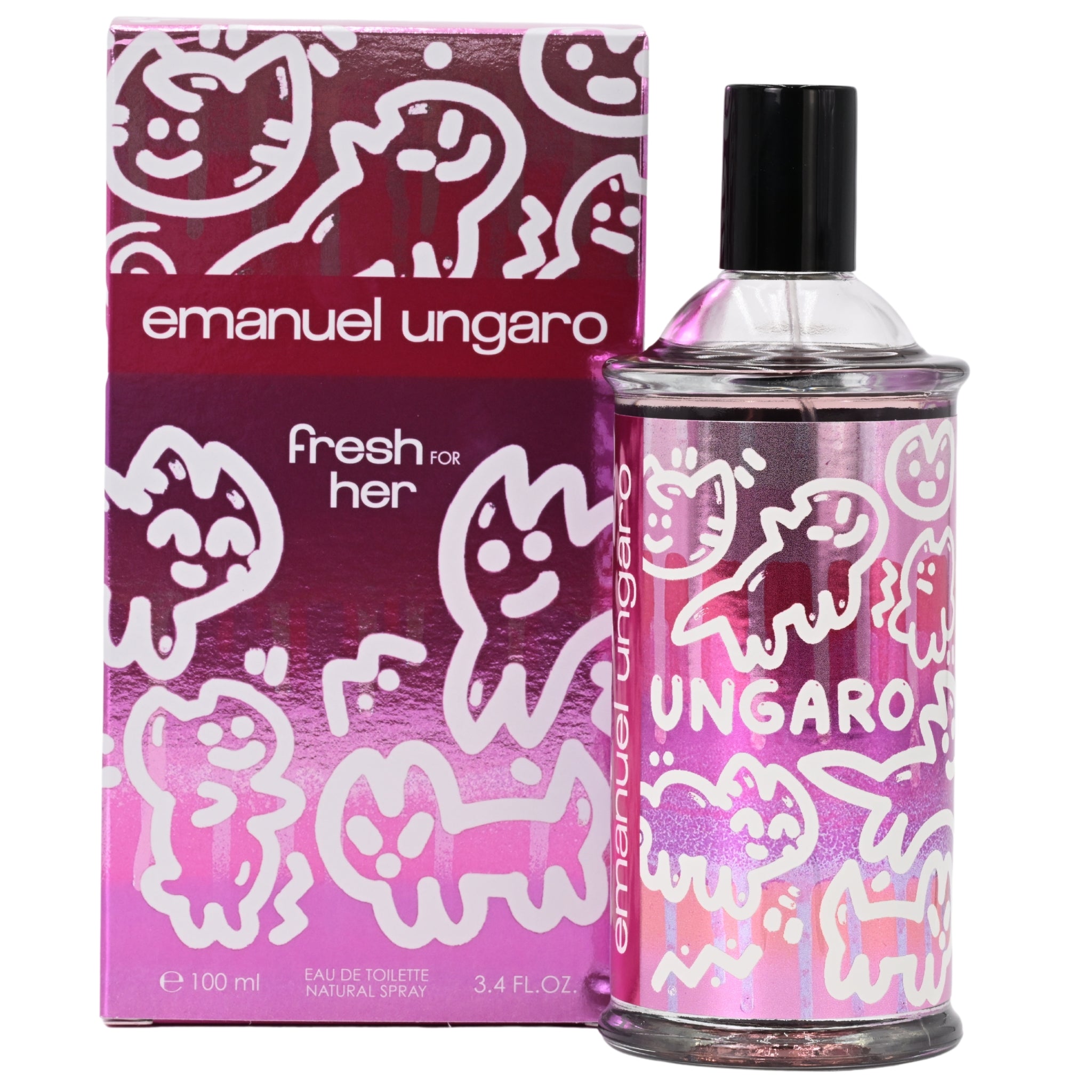 Emanuel Ungaro perfume bottle and packaging with abstract designs on a white background