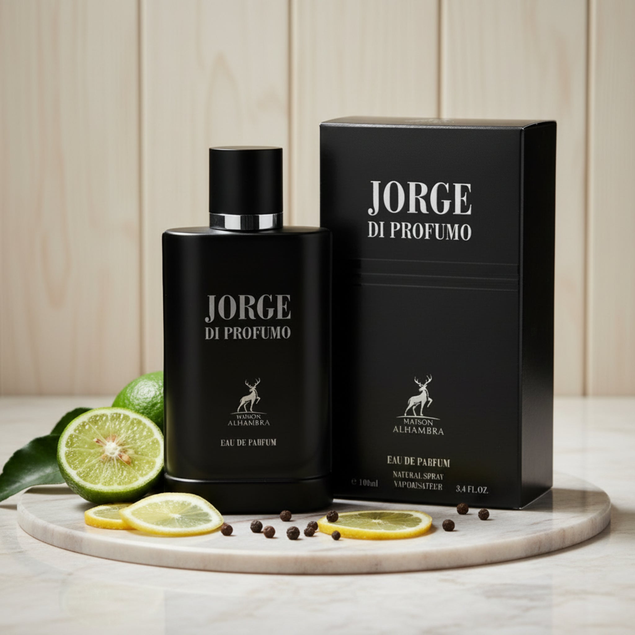 Jorge di Profumo perfume bottle and packaging on a white background