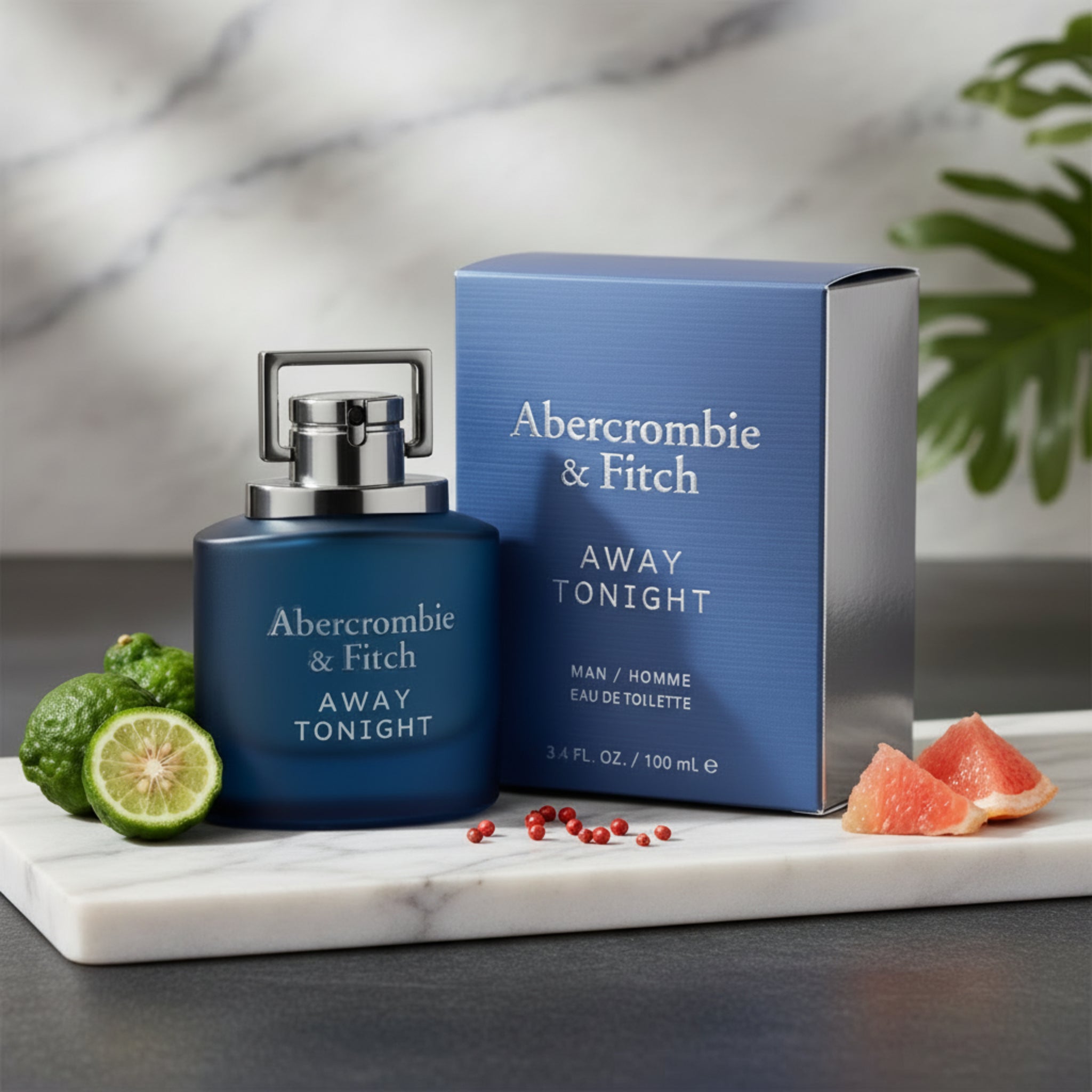 Abercrombie & Fitch Away Tonight perfume bottle and packaging on a white background
