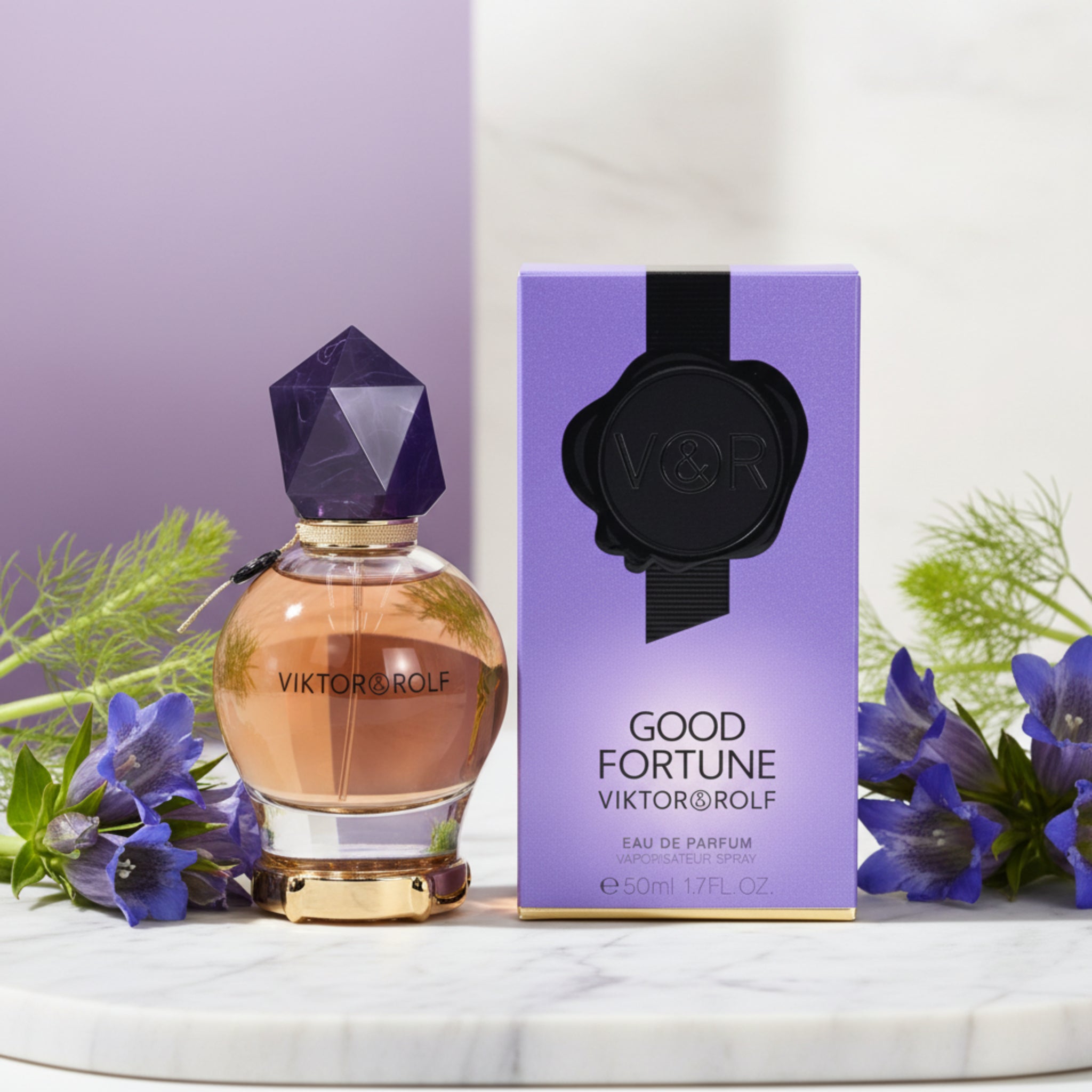 Viktor & Rolf Good Fortune perfume bottle and packaging on a white background
