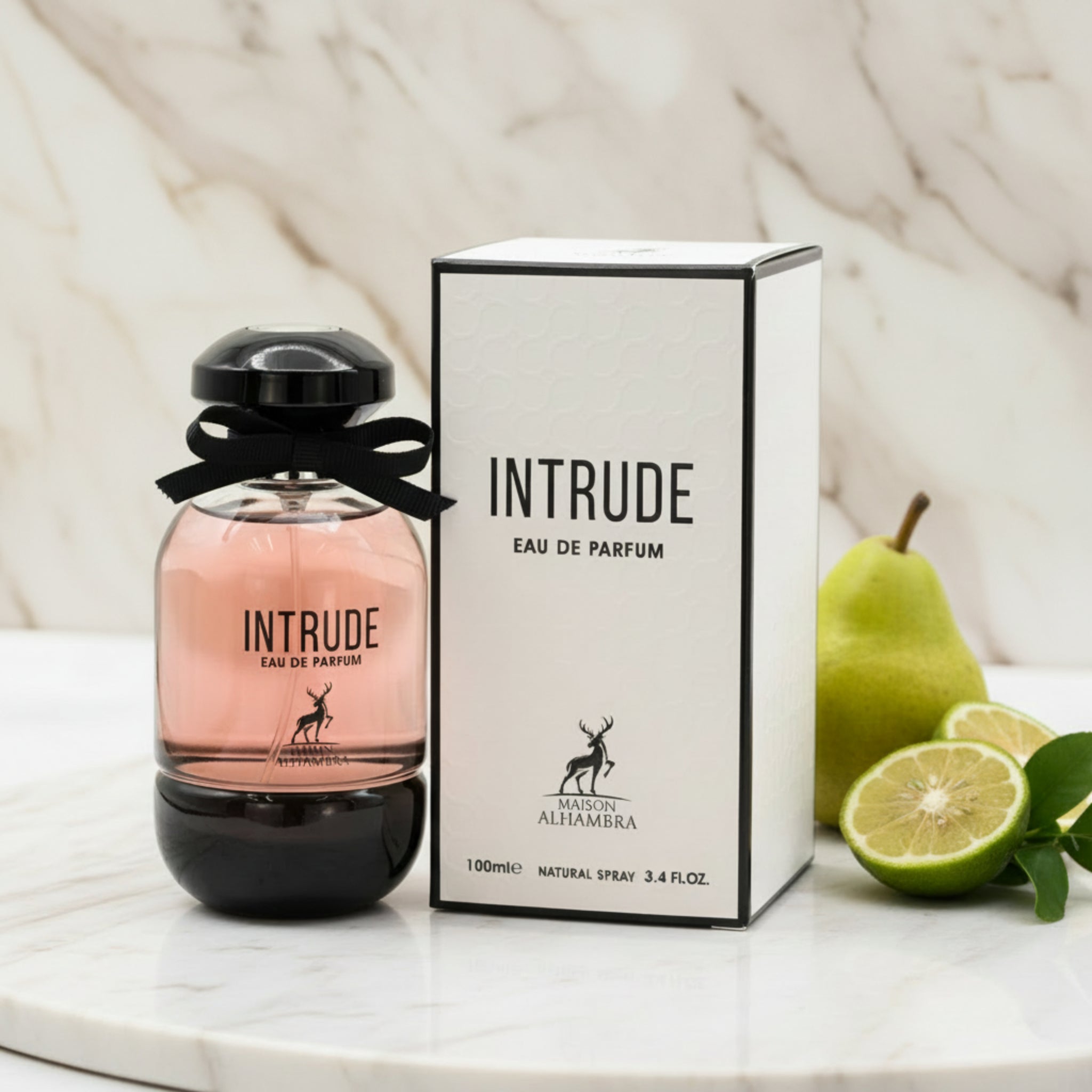 Intrude Eau de Parfum bottle and packaging on a white background