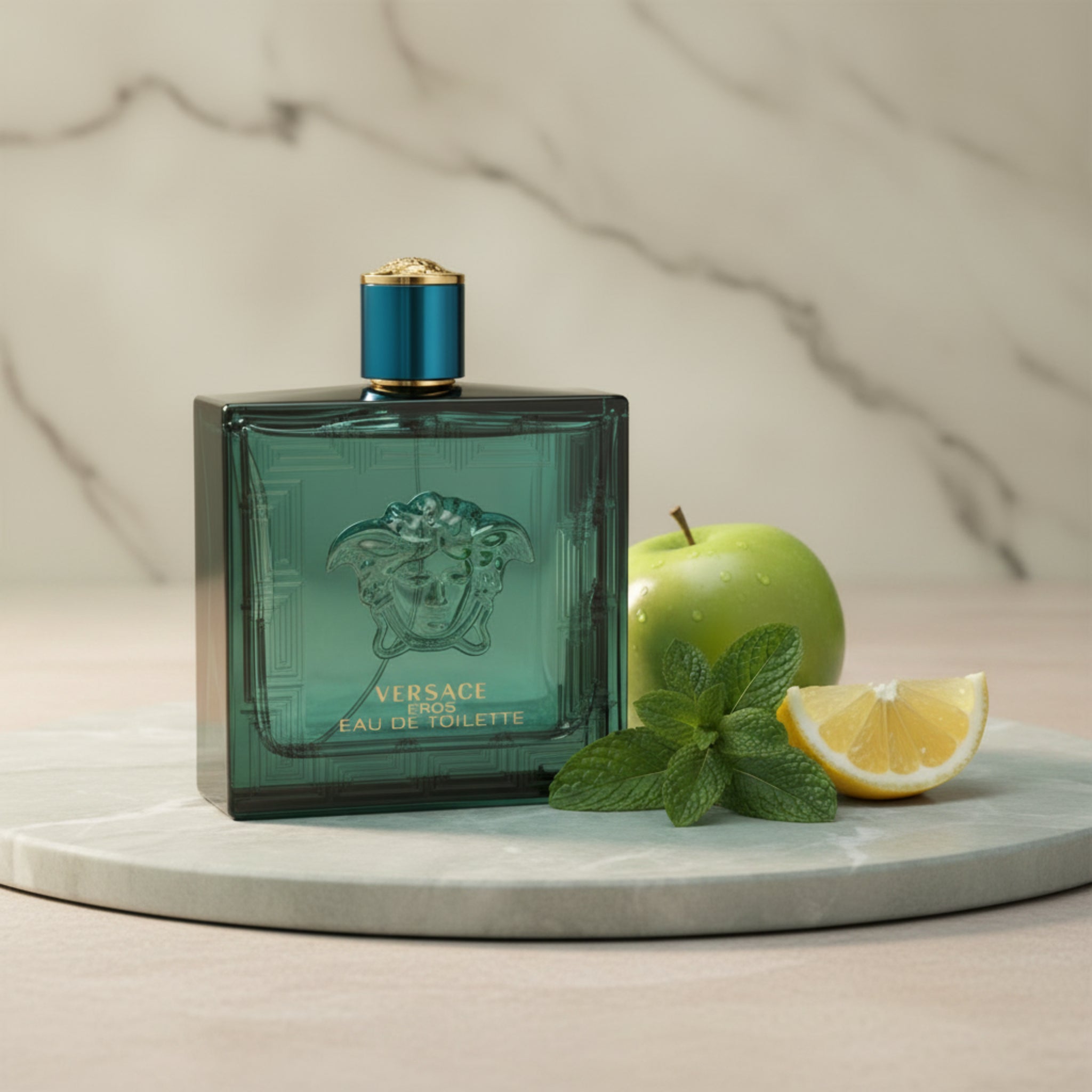 Versace Eros Eau de Toilette bottle on a white background