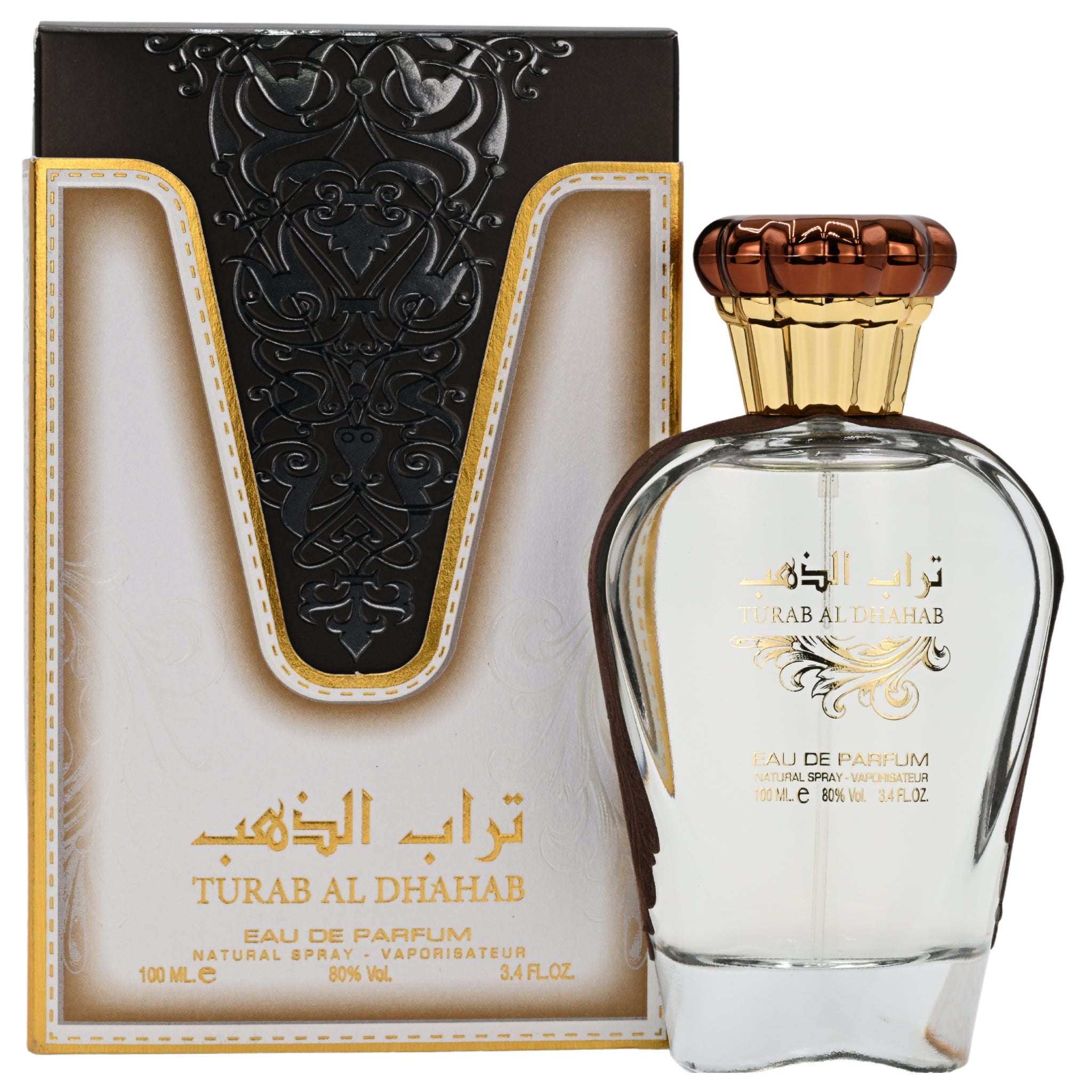 Turab Al Dhahab perfume bottle and packaging on a white background
