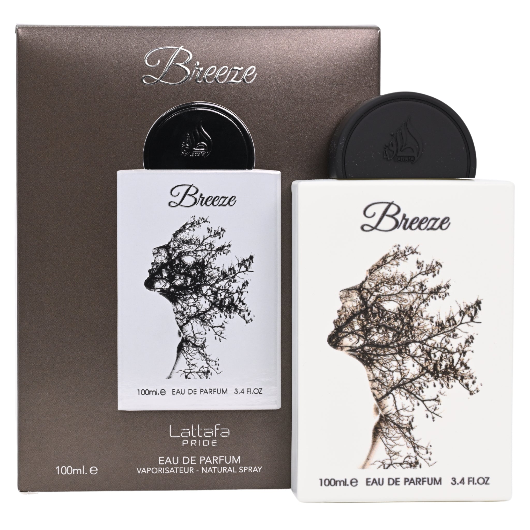 Lattaafa Breeze Eau de Parfum packaging with black and white design on a white background