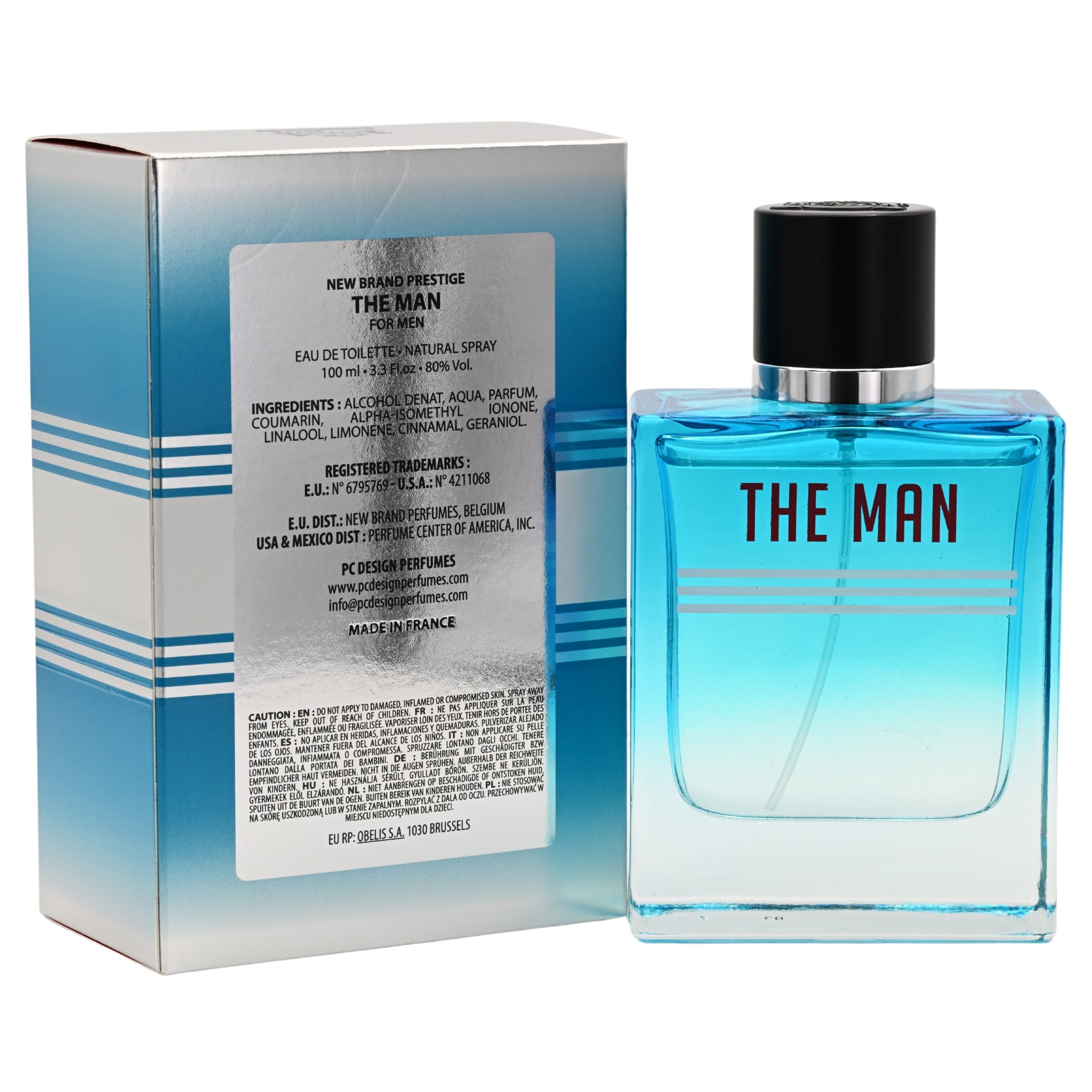 Perfume bottle and packaging of 'The Man' by PC Design Perfumes on a white background