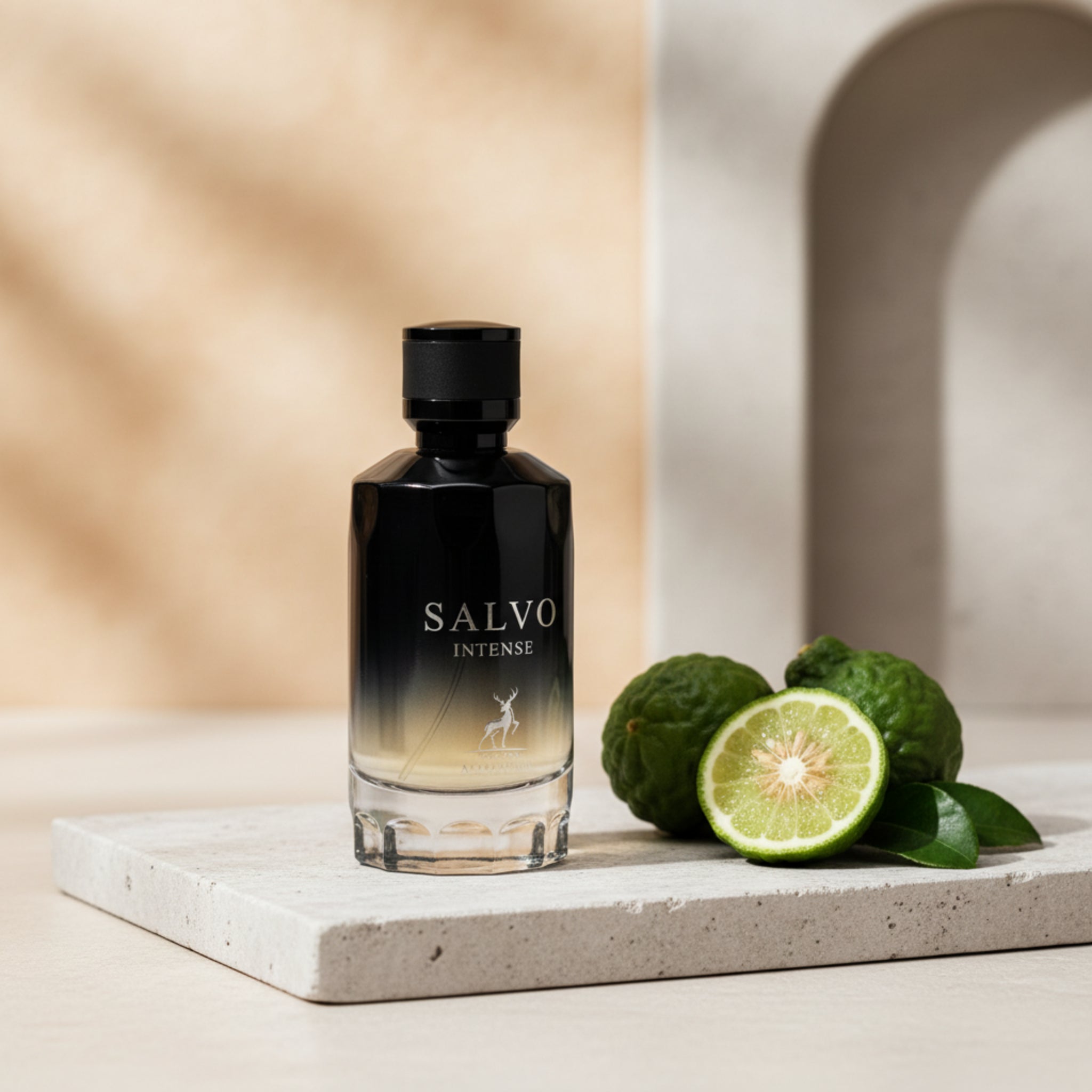 Salvo Intense perfume bottle on a white background