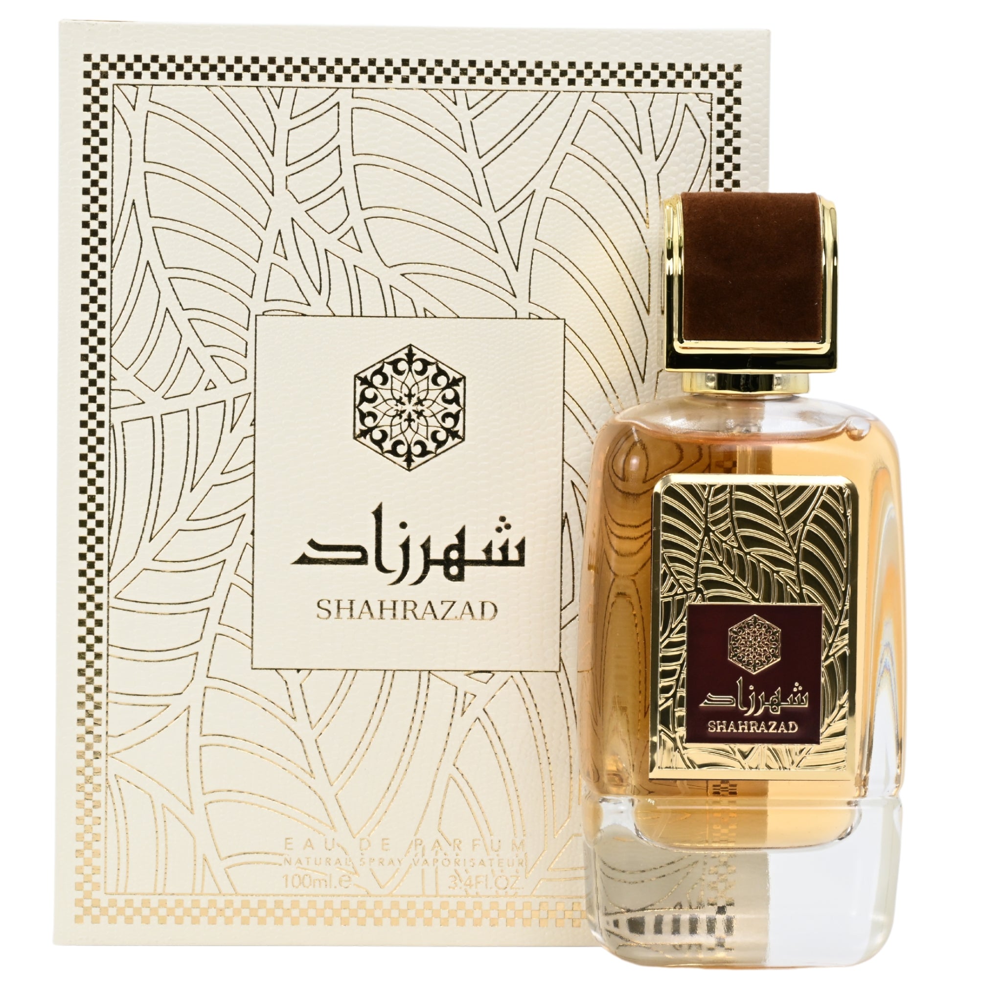 Shahrazad perfume bottle and packaging with intricate design