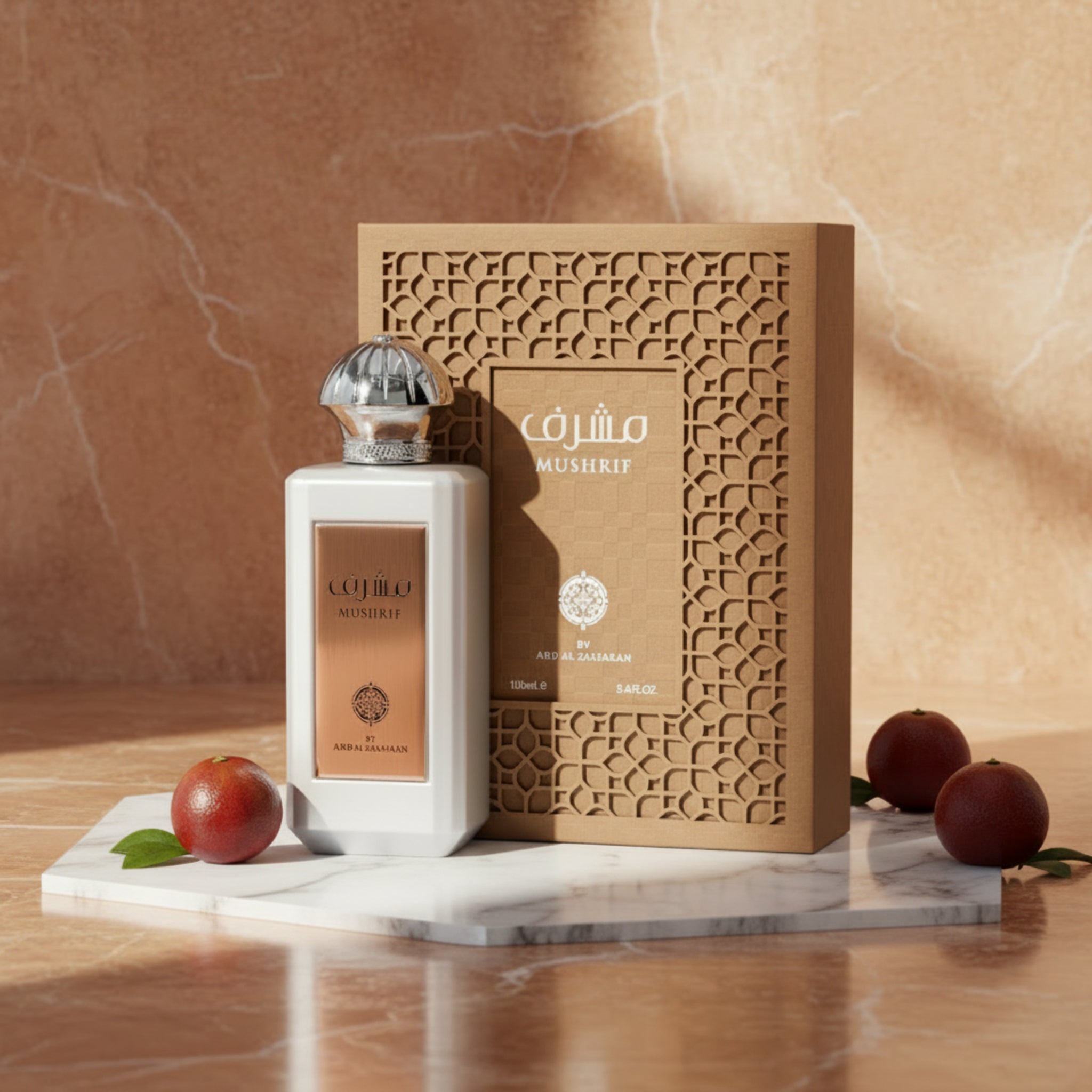 Mushrif perfume bottle and packaging on a white background