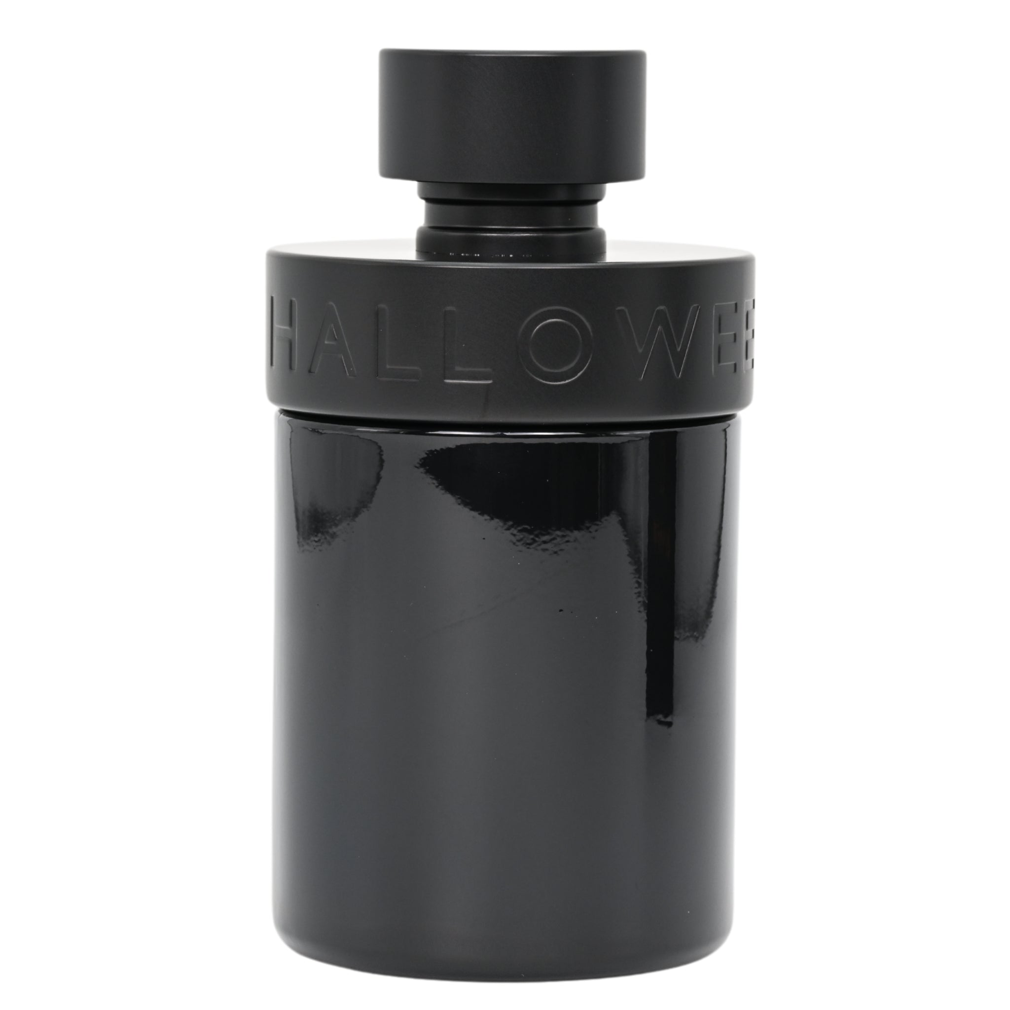 Black cylindrical container with 'HALLOWEEN' branding on a white background