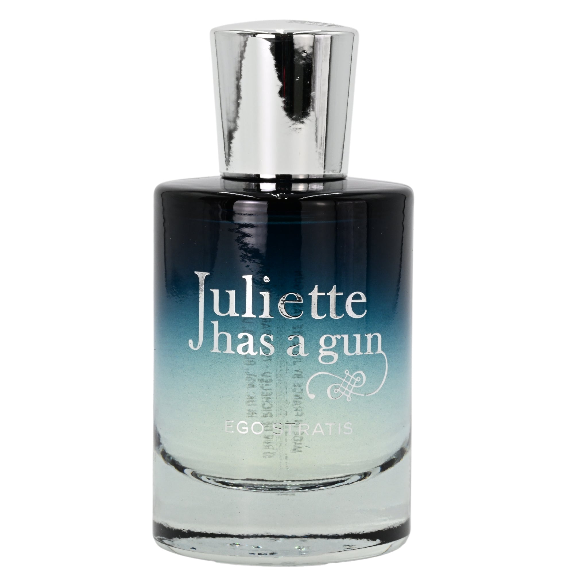 Perfume bottle with gradient design and 'Juliette has a gun' branding on a white background