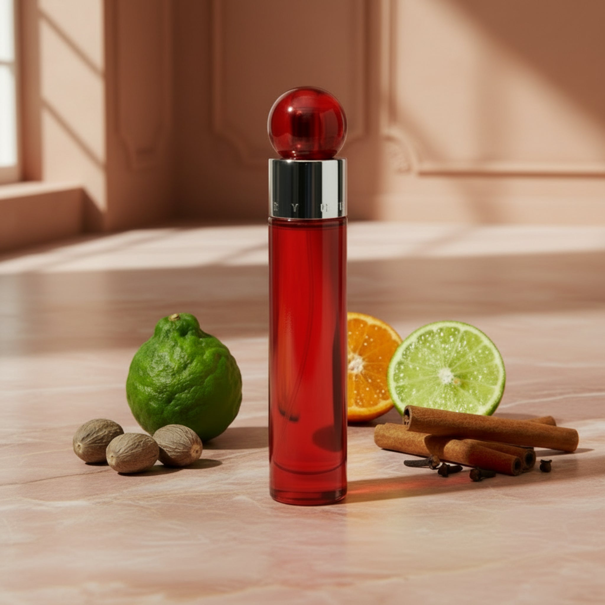 Red lip gloss with a silver cap on a white background