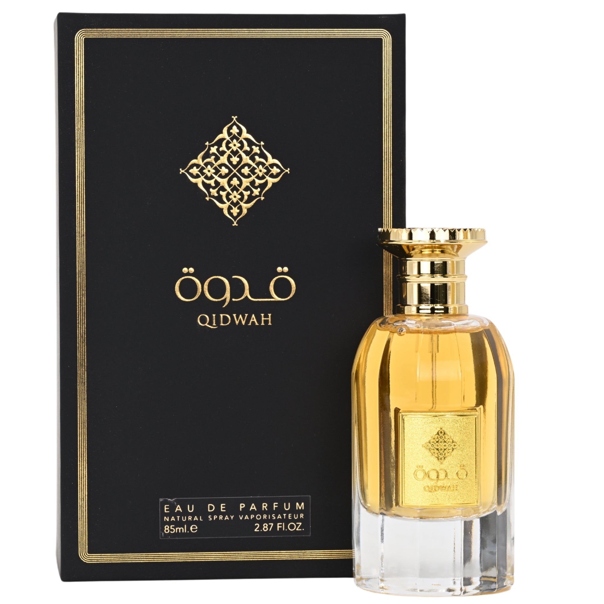 Qidwah perfume bottle and packaging on a white background