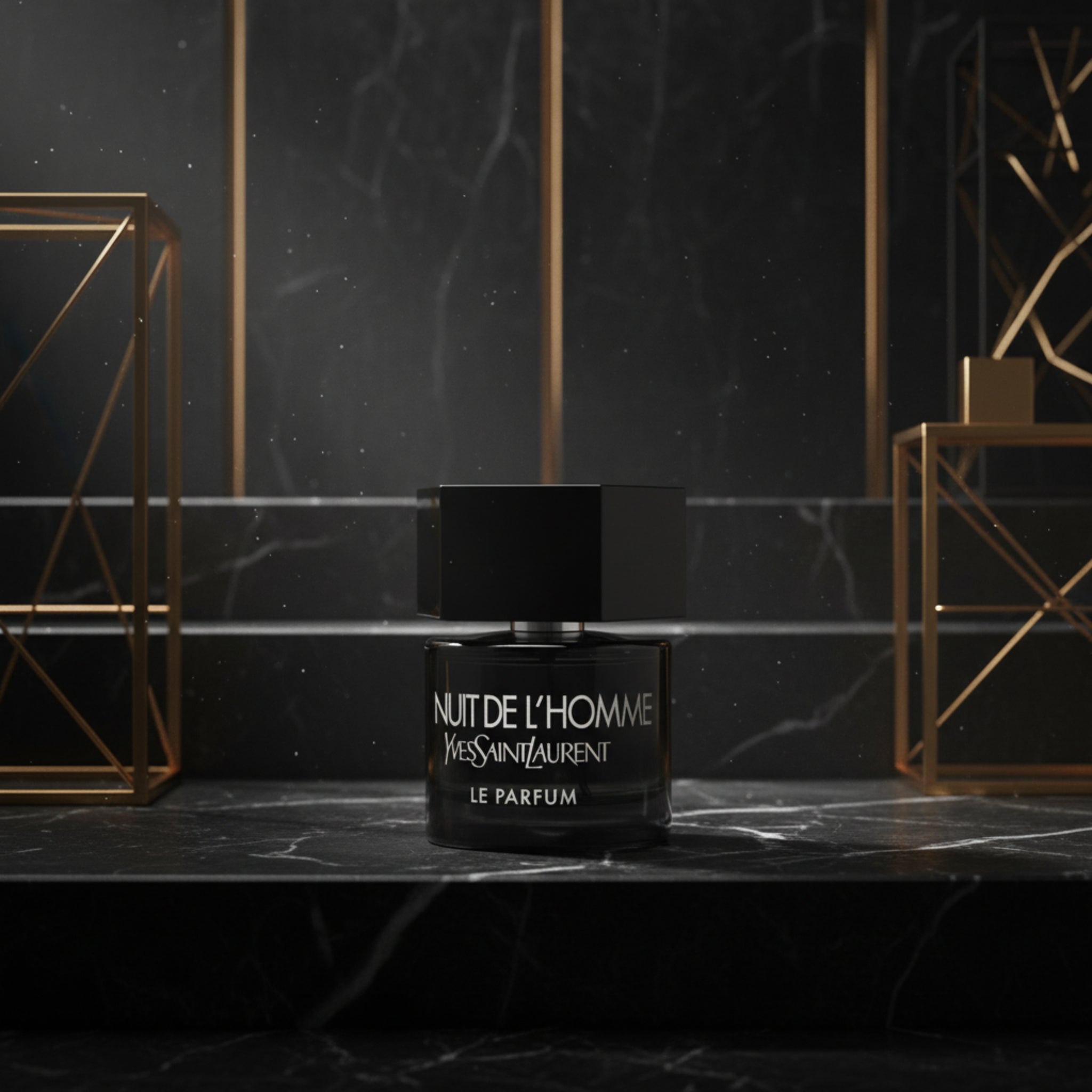 Black Yves Saint Laurent perfume bottle on a white background