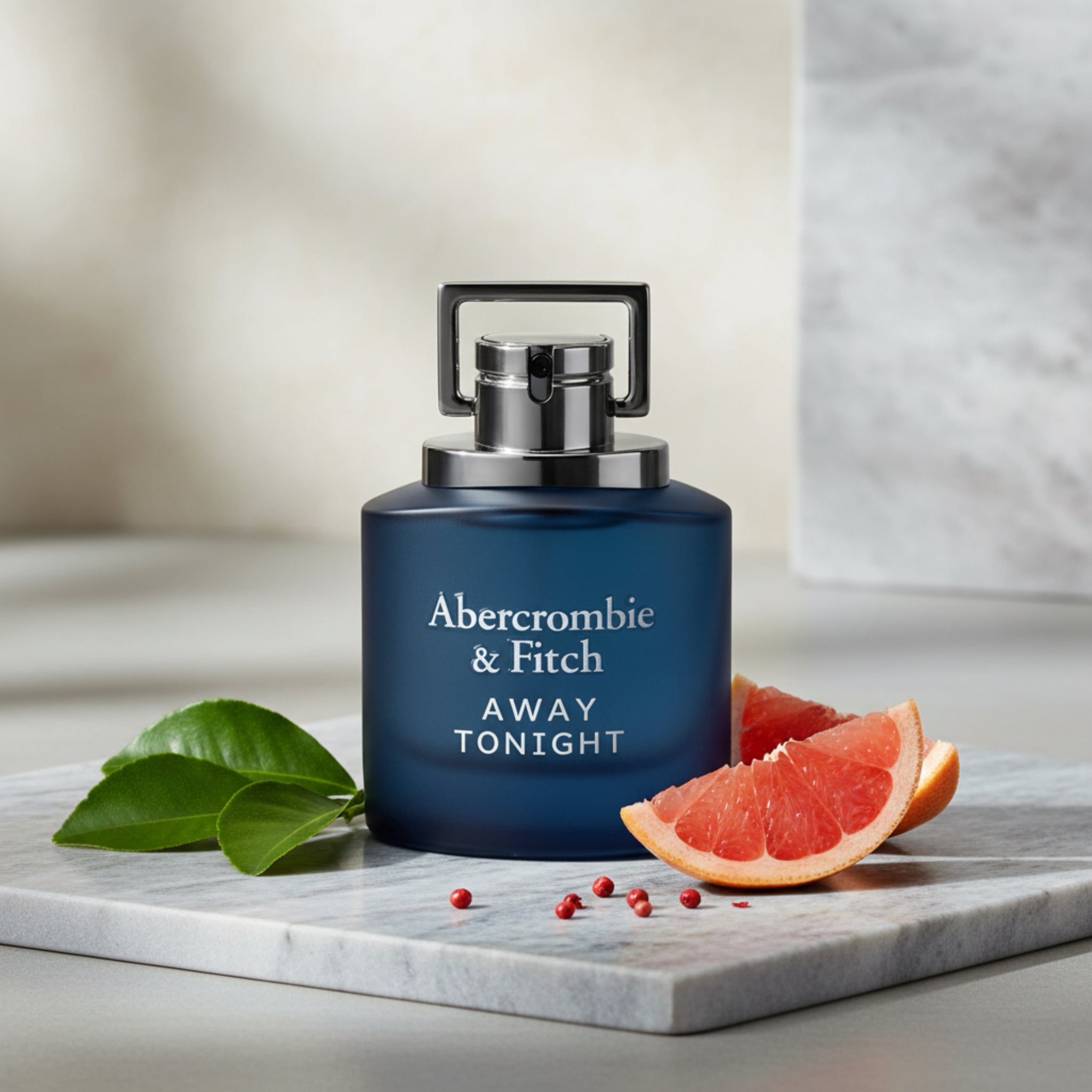 Blue Abercrombie & Fitch perfume bottle on a white background