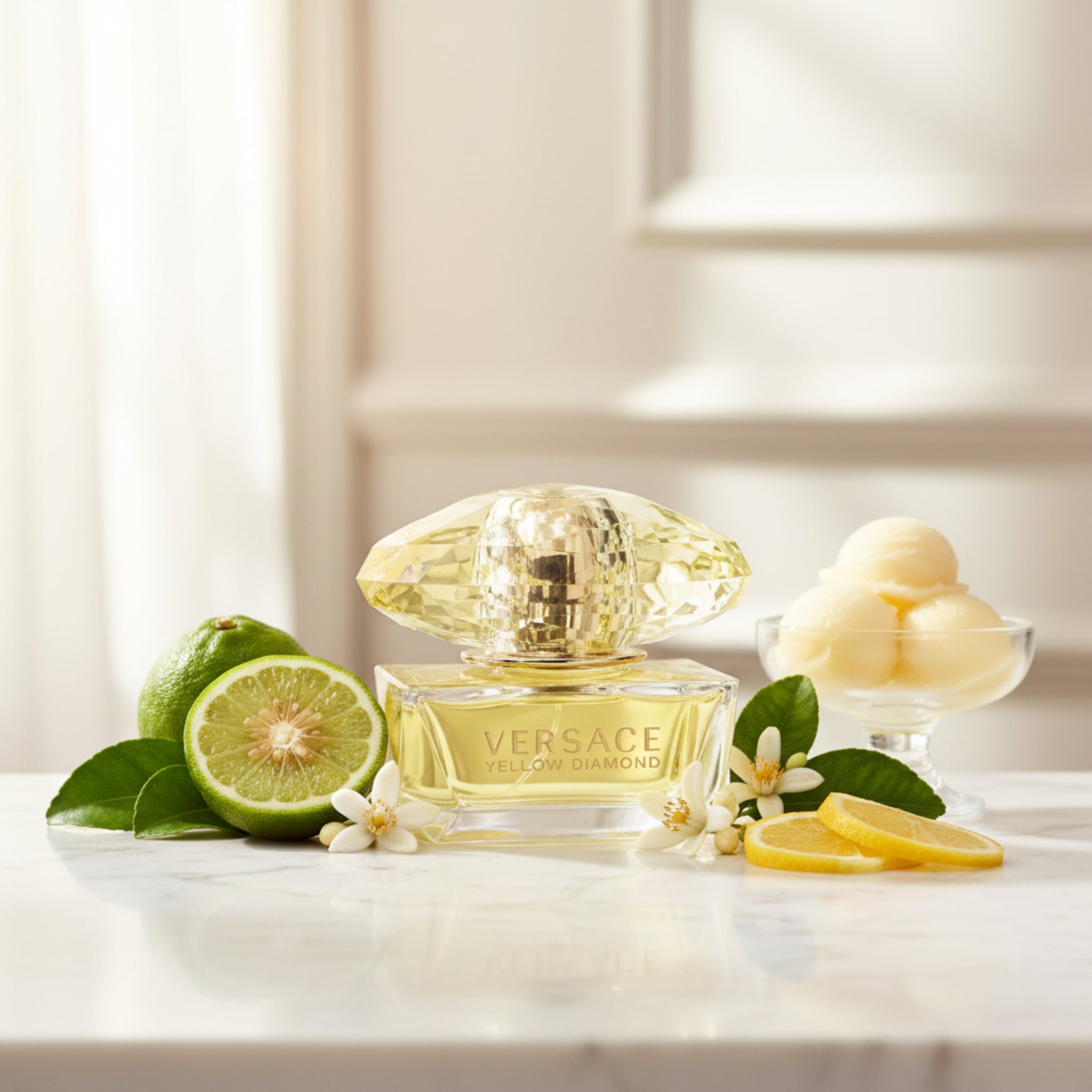 Yellow Diamond by Gianni Versace perfume bottle on a white background