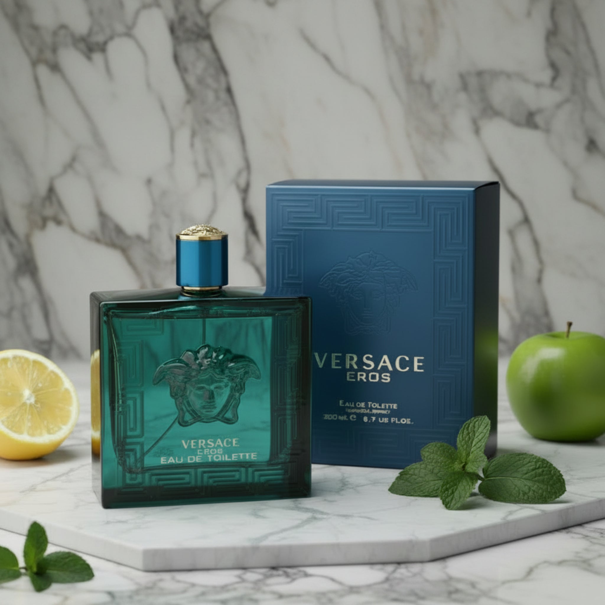 Versace Eros Eau de Toilette bottle and packaging on a white background