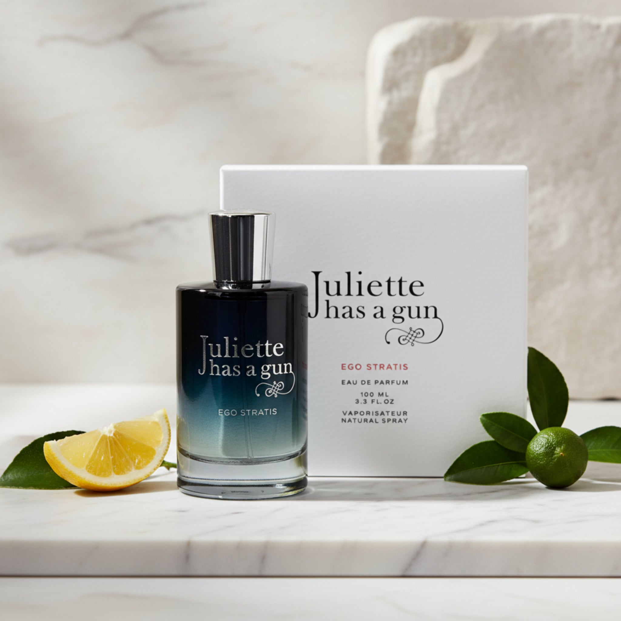 Perfume bottle and packaging of 'Juliette has a gun' on a white background
