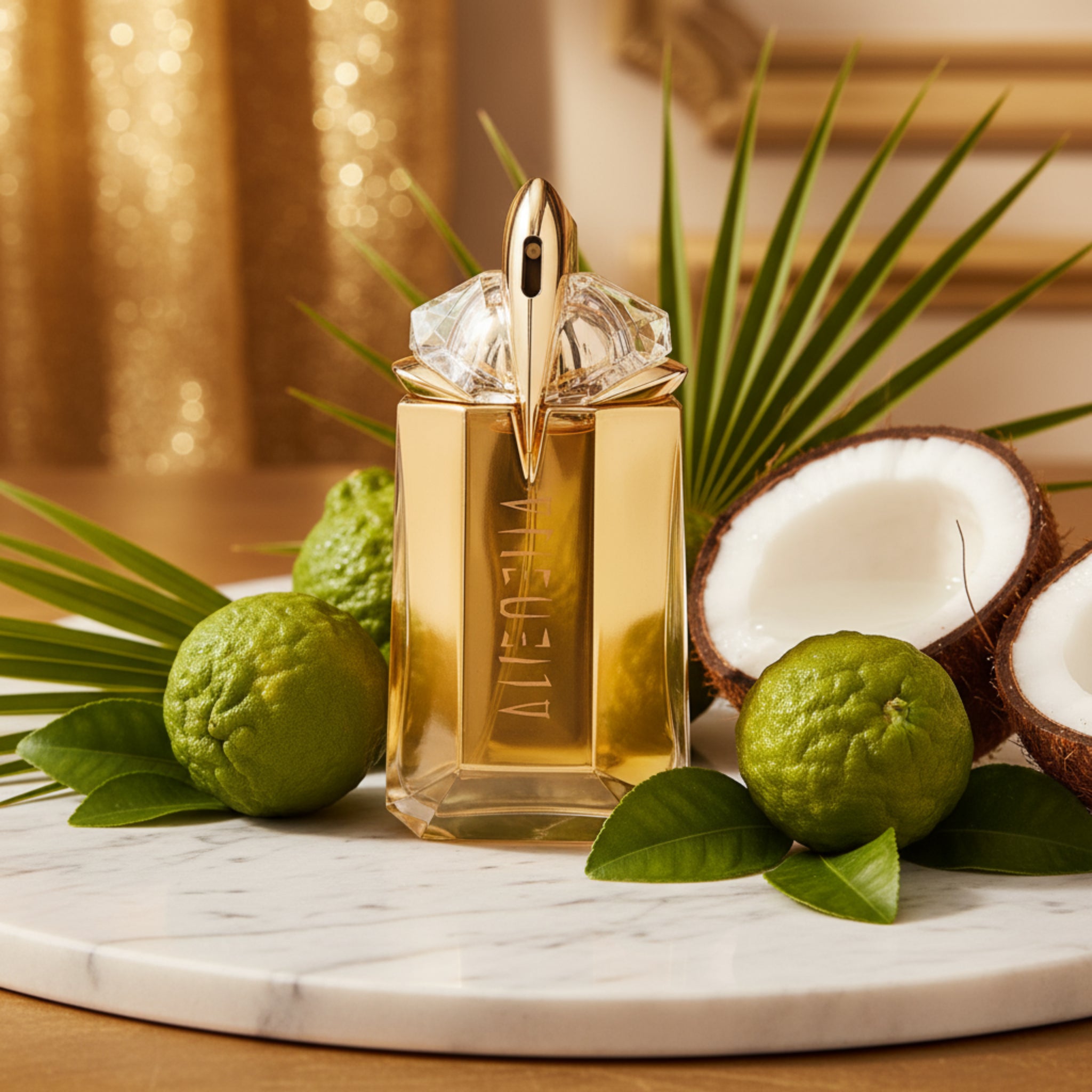 Gold and diamond-adorned perfume bottle with 'Vivienne Westwood' branding on a white background