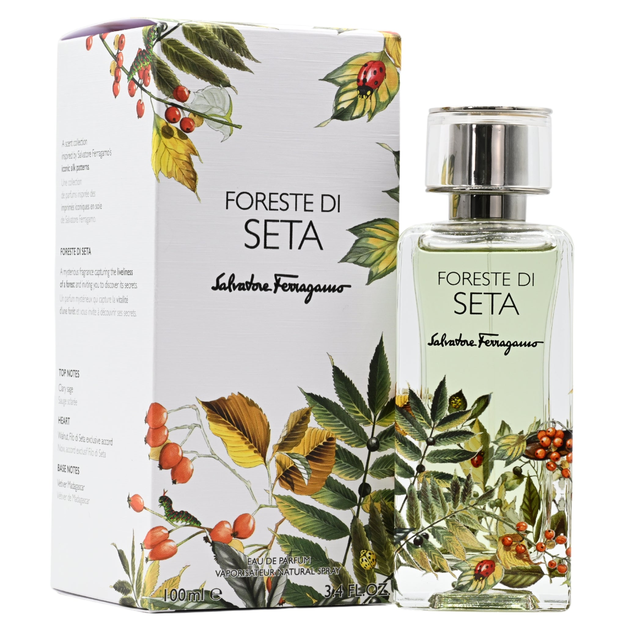 Salvatore Ferragamo Foreste di Seta perfume bottle and packaging with floral design