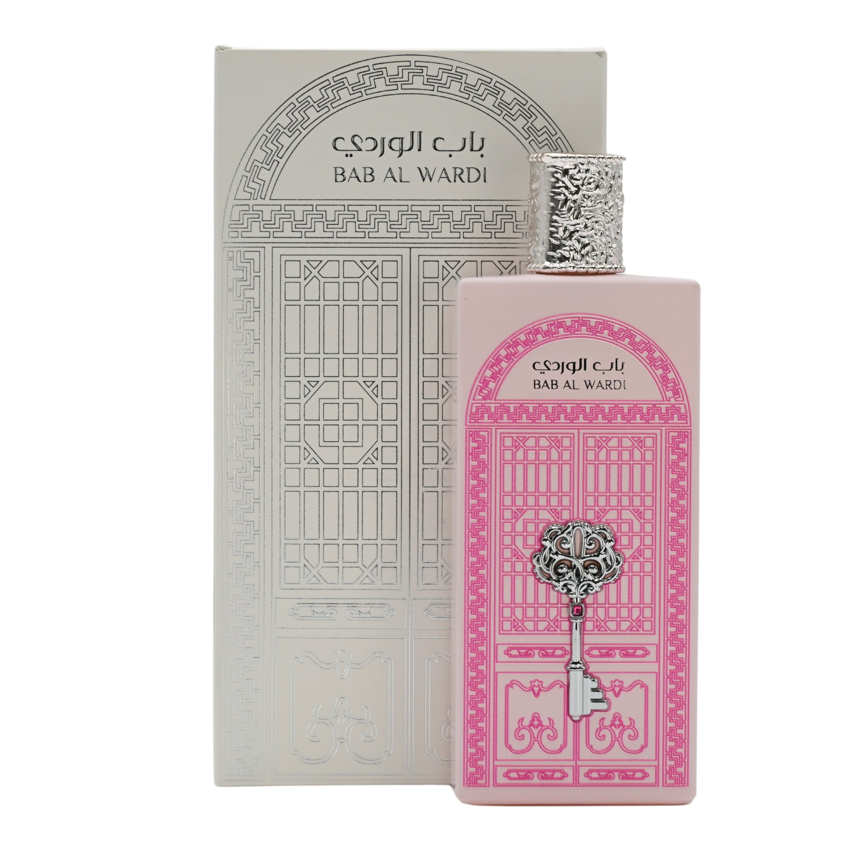 Perfume bottle and packaging of Bab Al Wardi on a white background