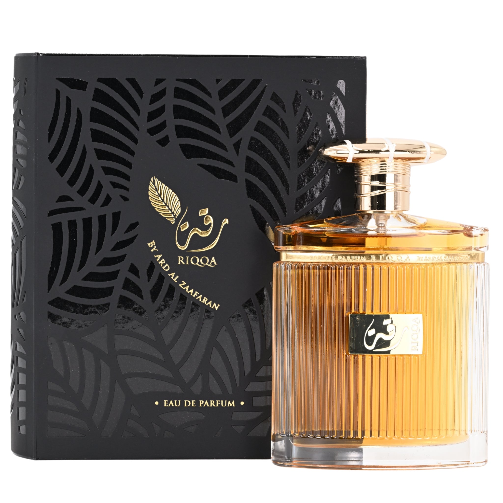 Riqqa Eau de Parfum bottle and packaging with leaf design