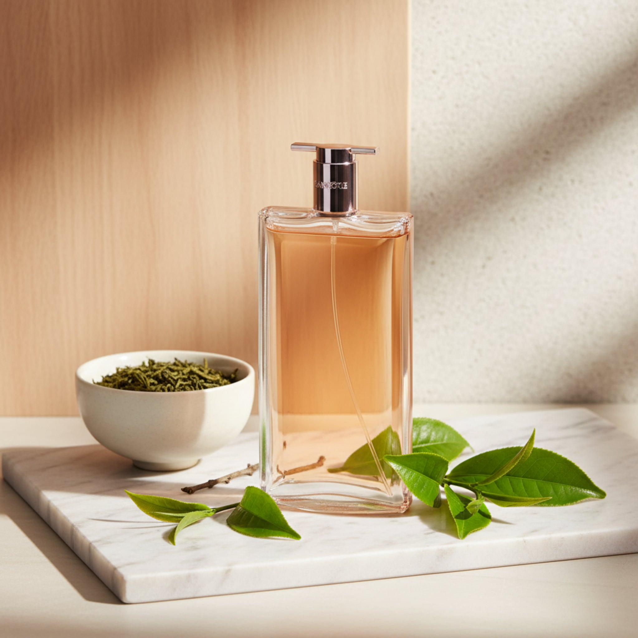Perfume bottle with a pump on a white background