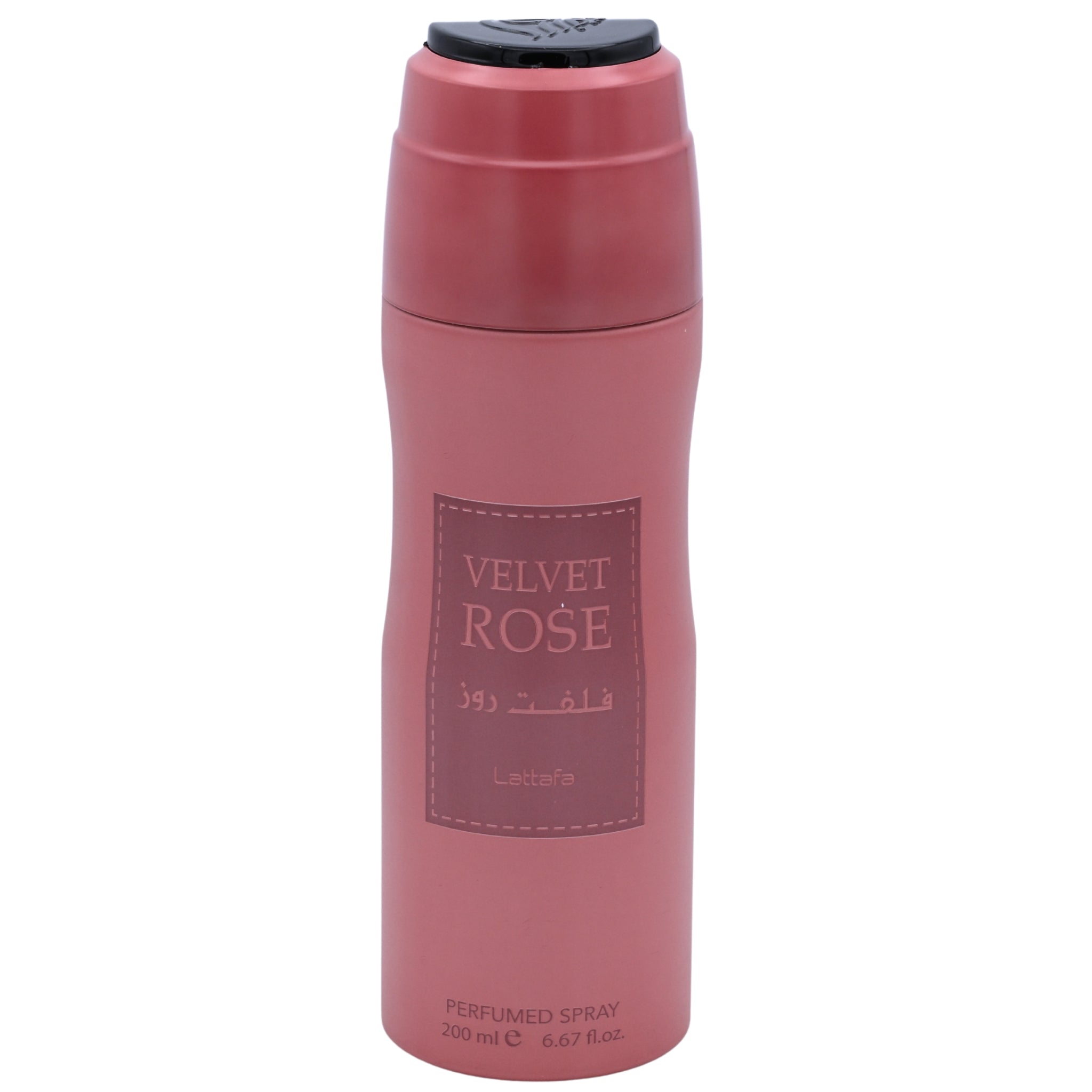 Pink perfume bottle labeled 'Velvet Rose' on a white background