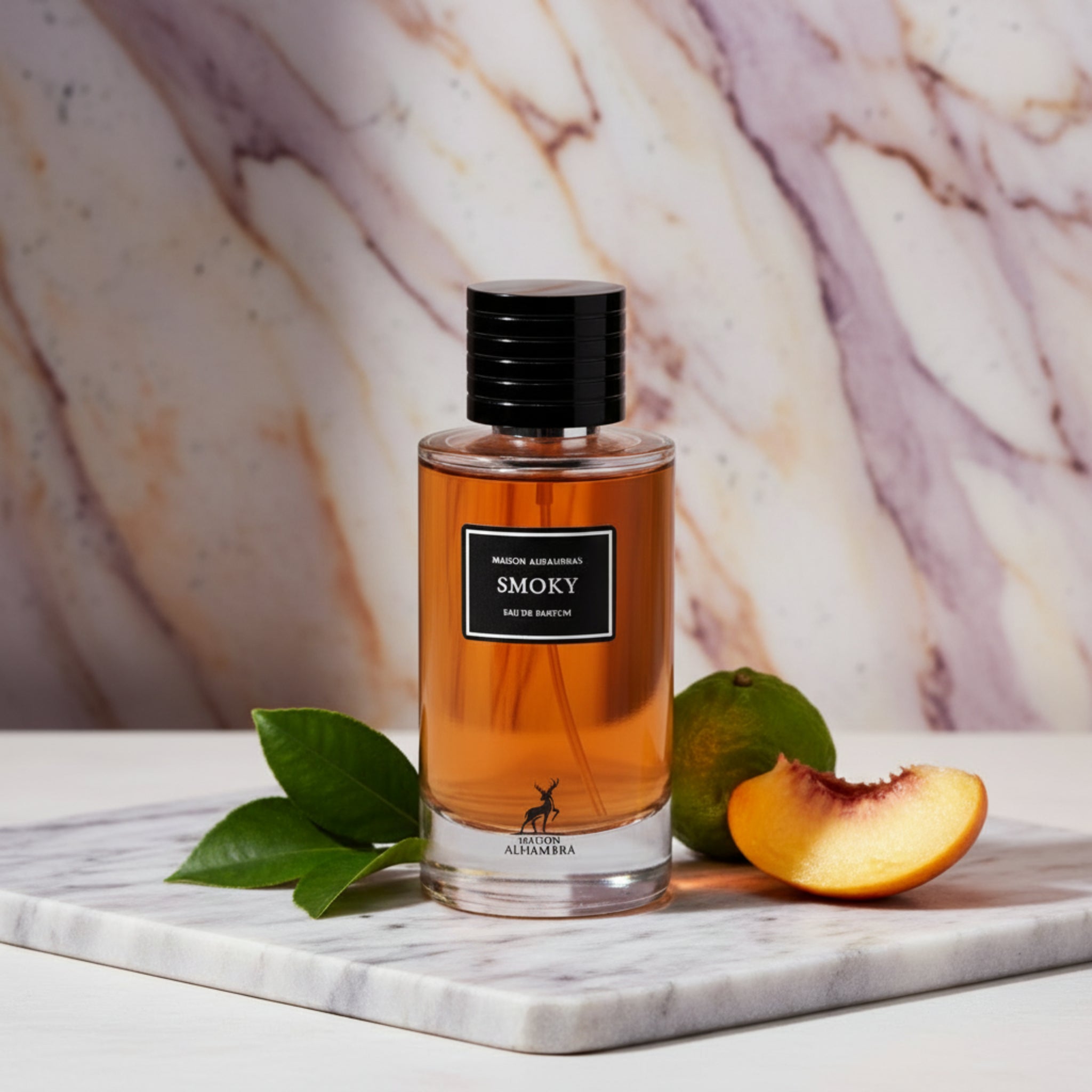 Perfume bottle labeled 'Smoky' by Maison Alhambra on a white background
