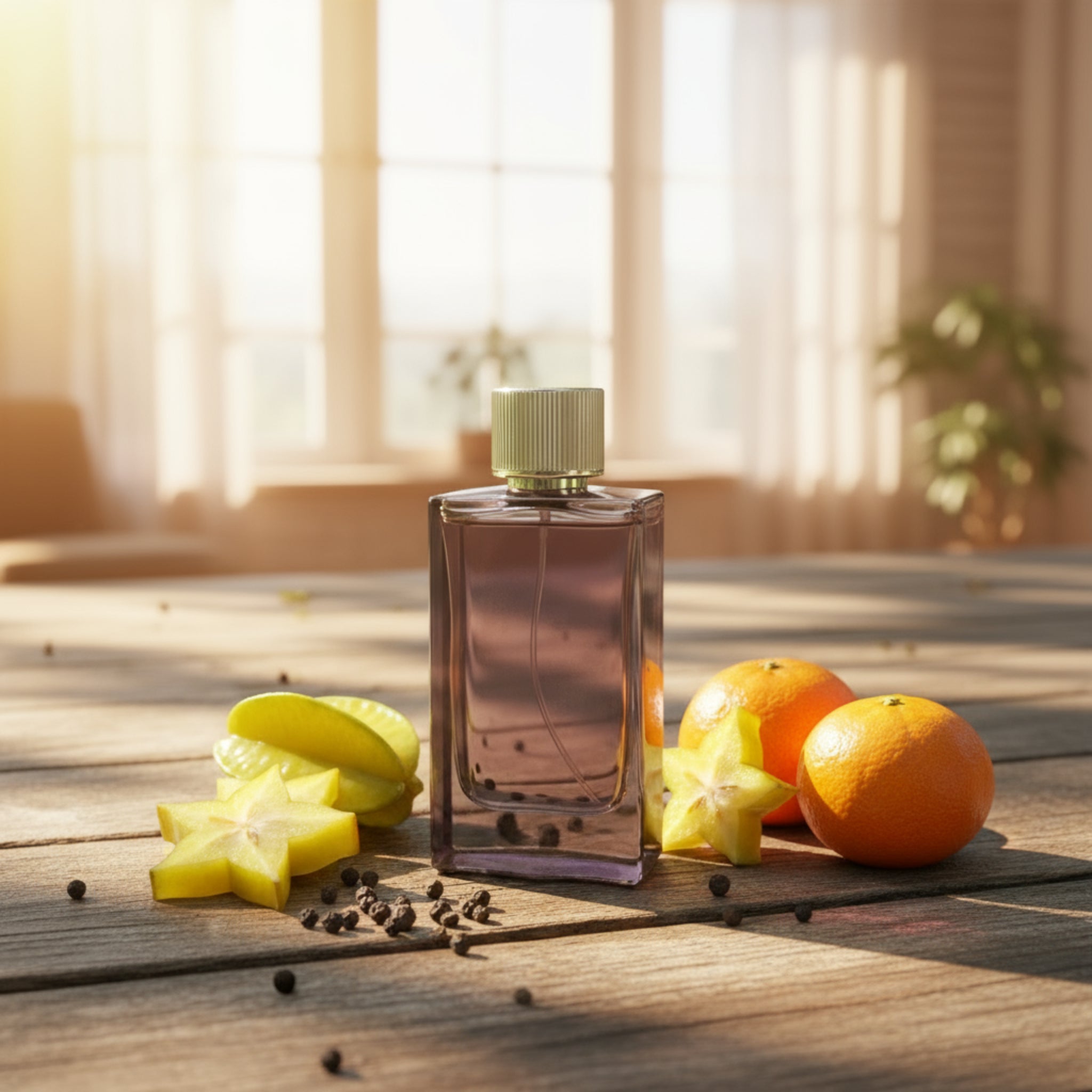 Square-shaped purple bottle with a silver cap on a white background