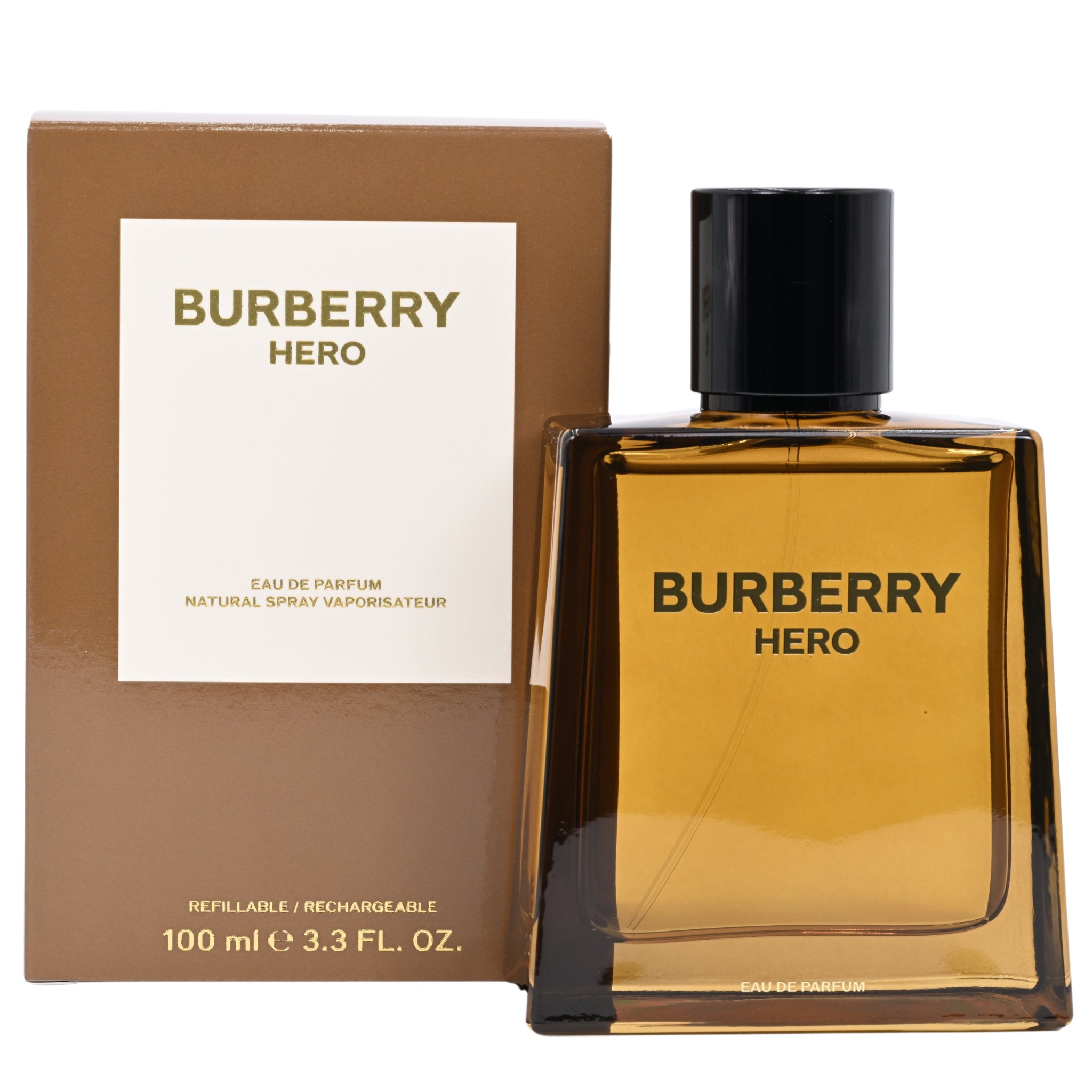 Burberry Hero perfume bottle and packaging on a white background