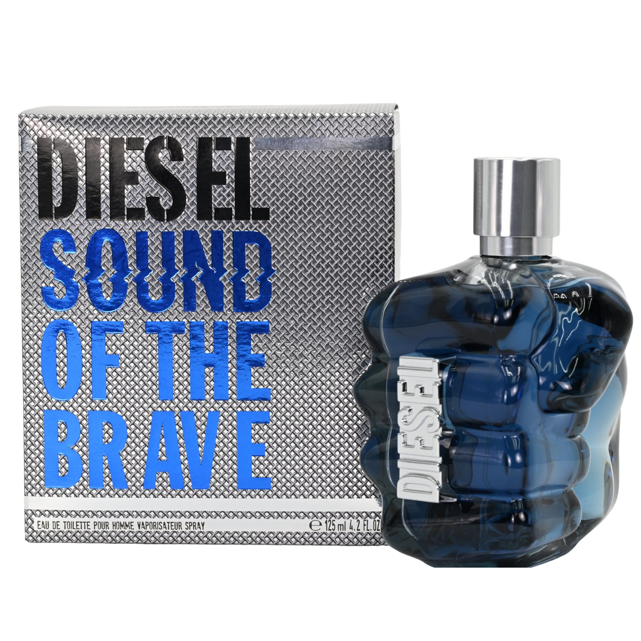 Sound of the Brave by Diesel perfume bottle and packaging on a white background