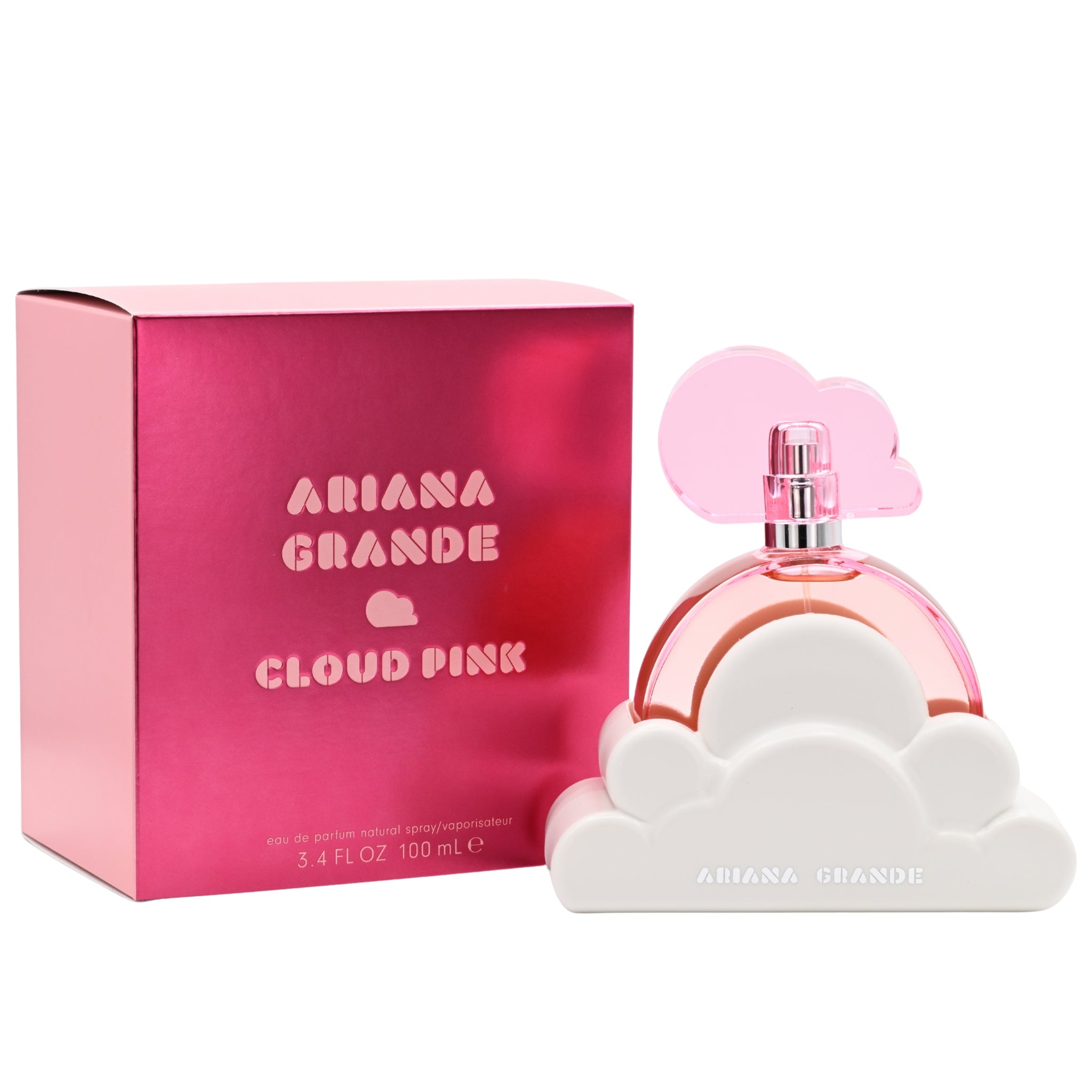 Ariana Grande Cloud Pink perfume bottle and packaging on a white background