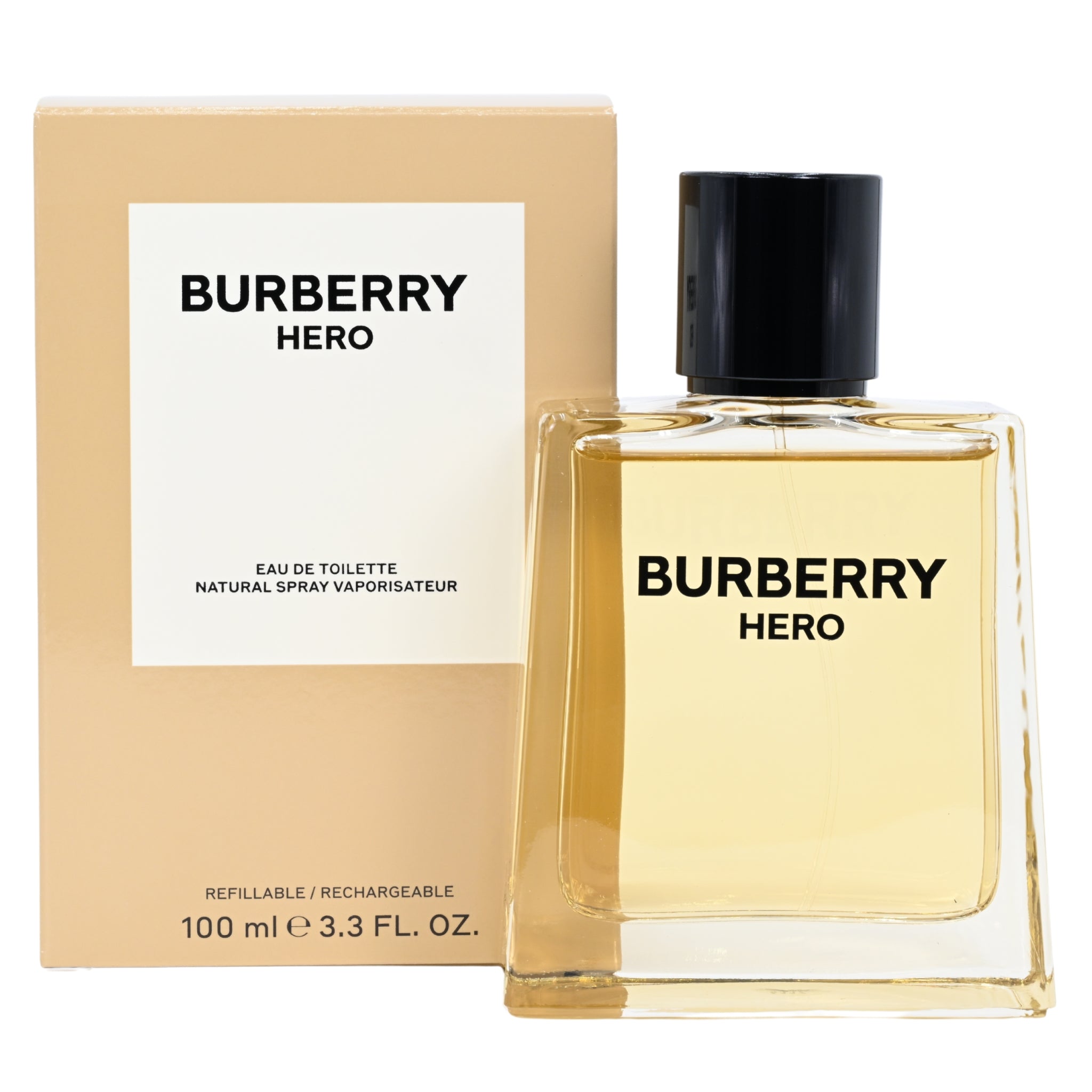 Burberry Hero perfume bottle and packaging on a white background