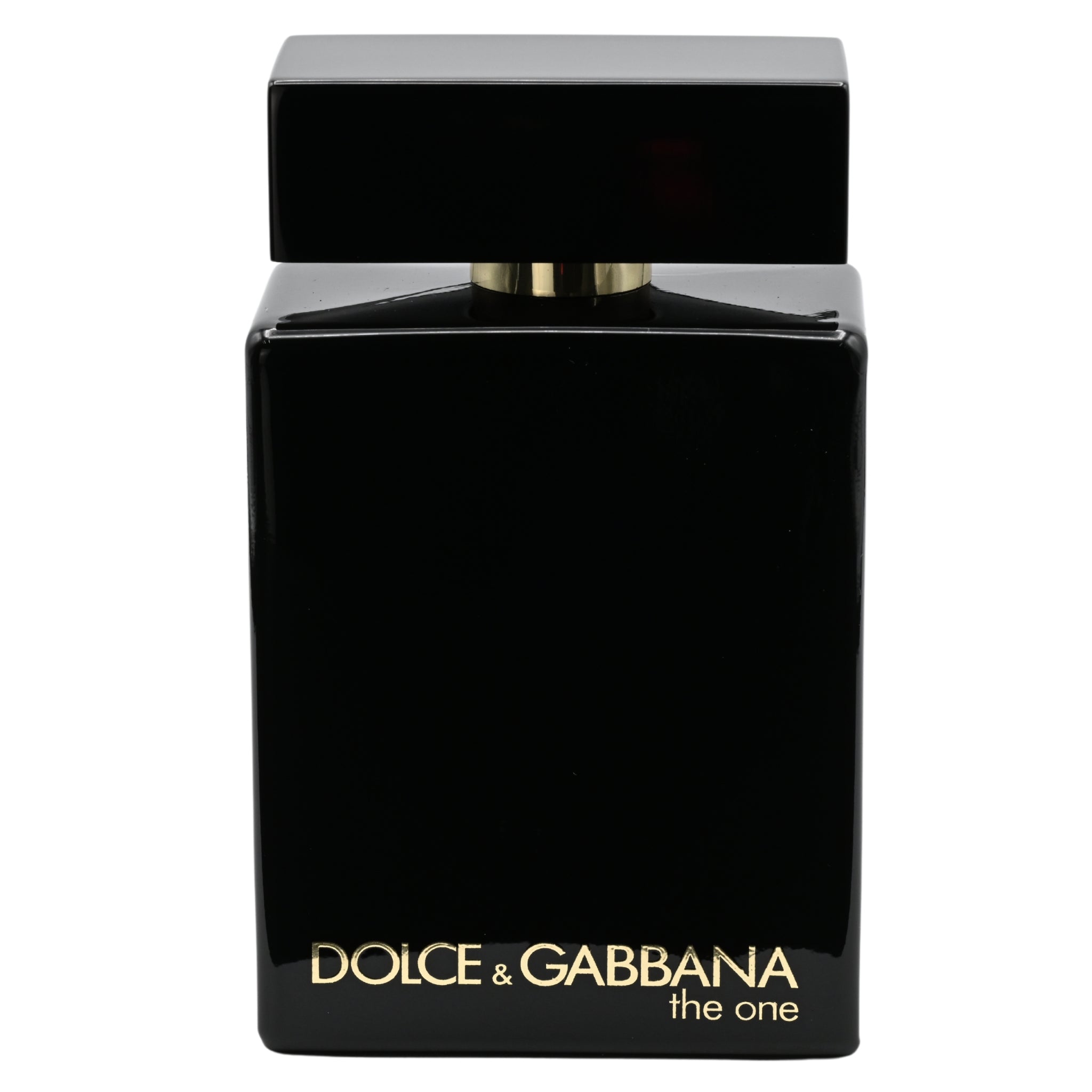 Black Dolce & Gabbana perfume bottle on a white background