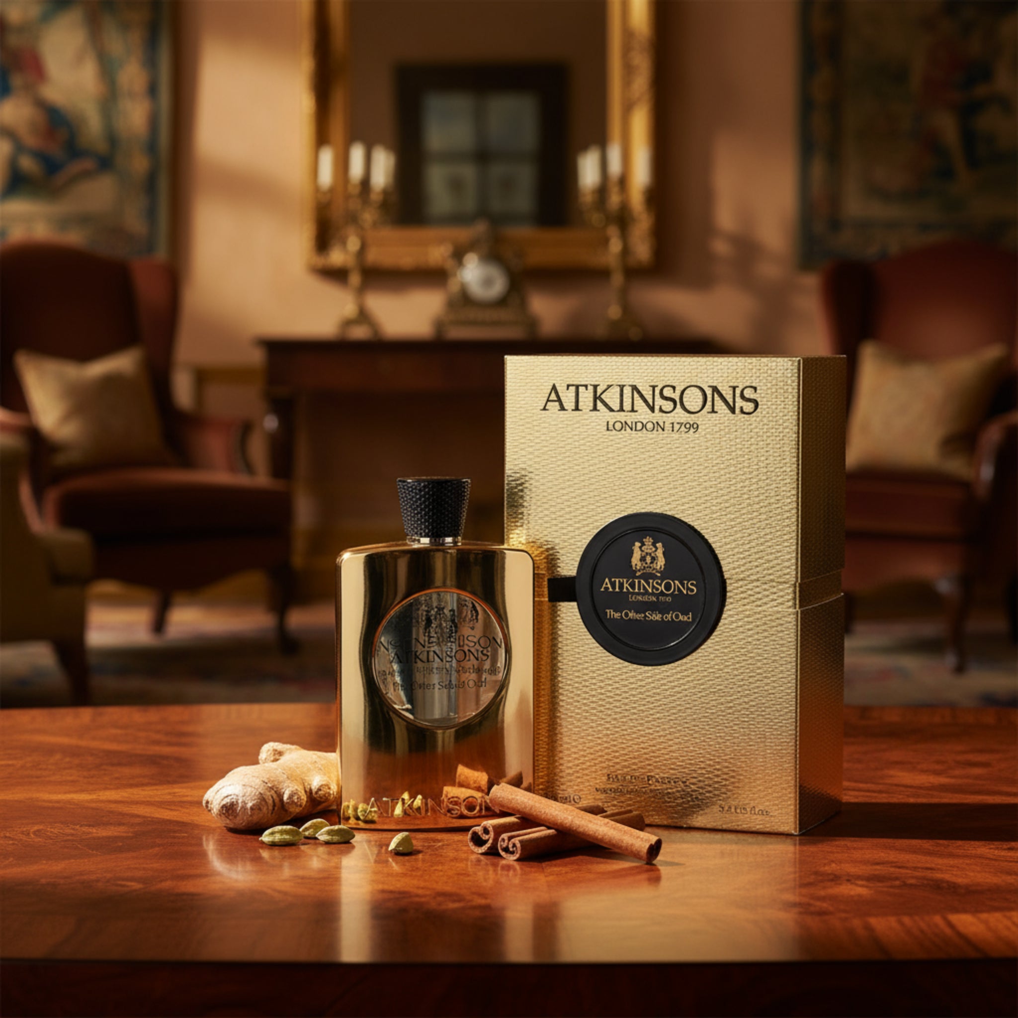 Atkinsons perfume bottle and packaging on a white background