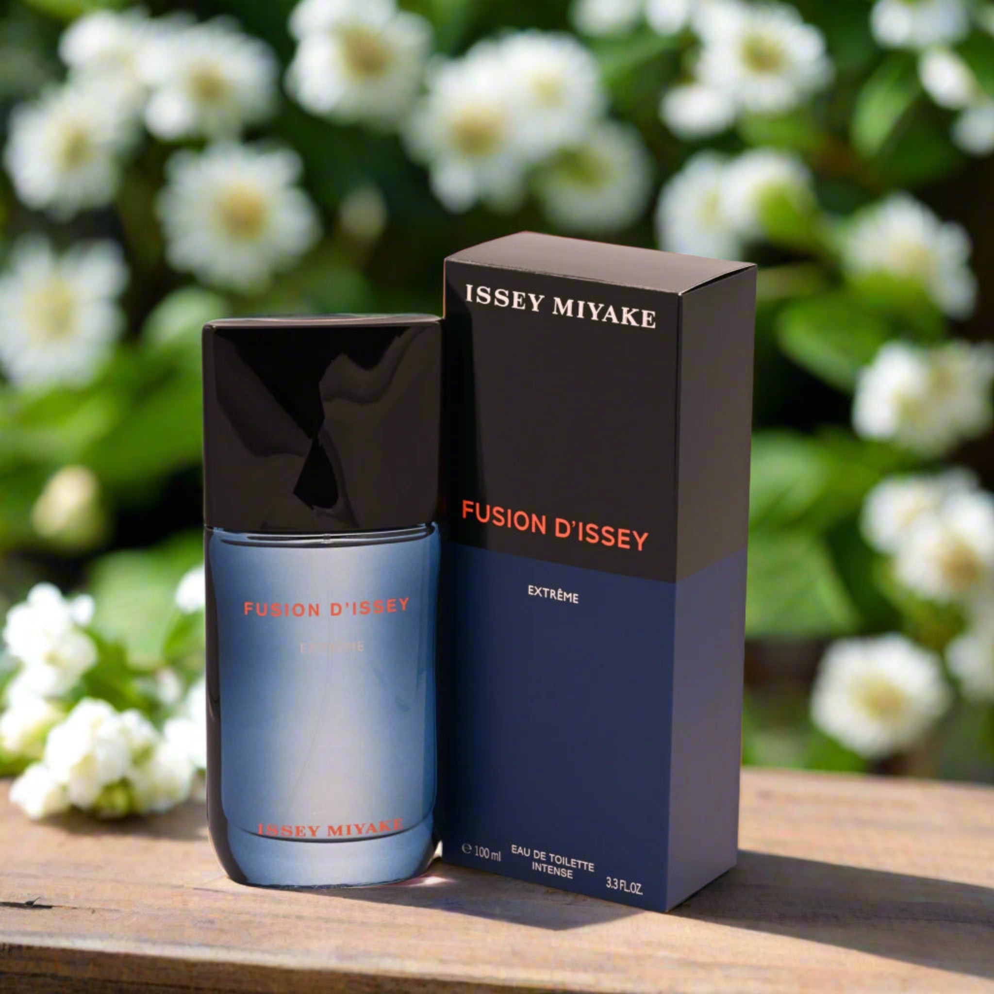 Issey Miyake Fusion D'Issey Extreme perfume bottle and packaging on a white background