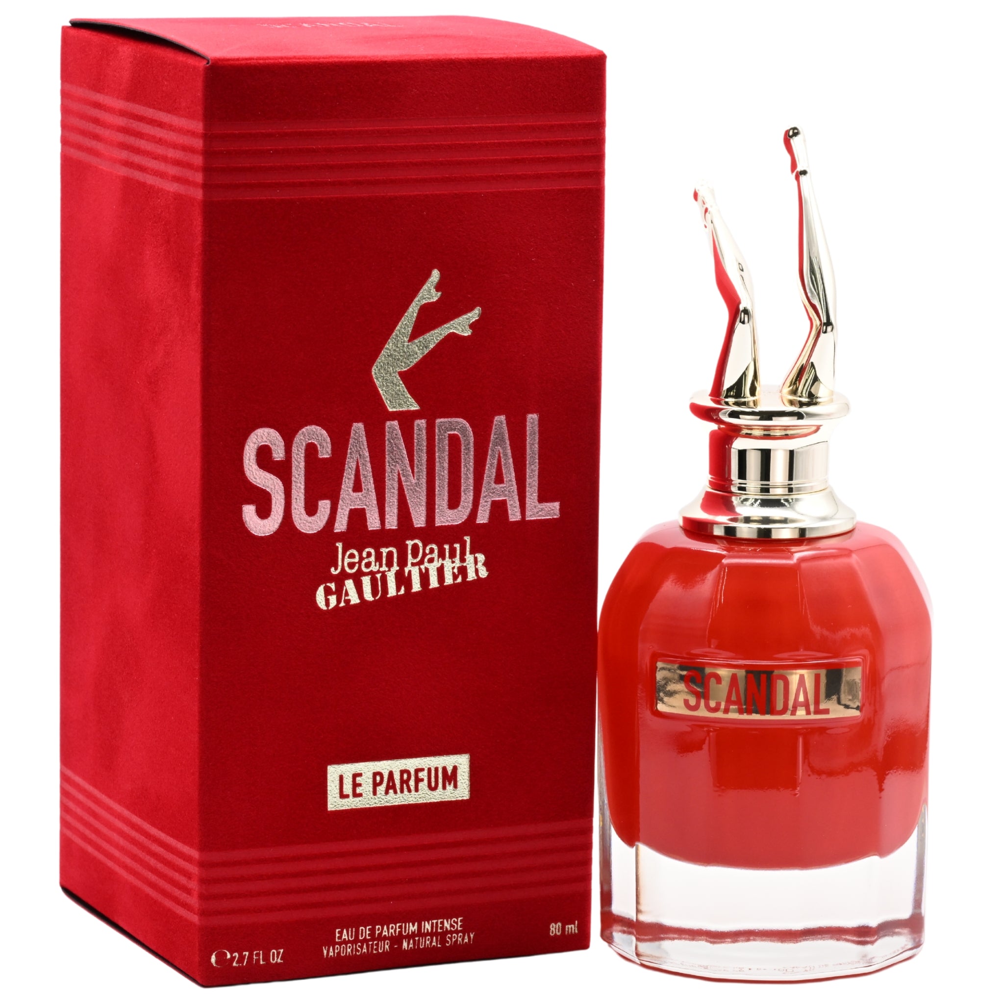 Red Scandal perfume bottle and packaging on a white background