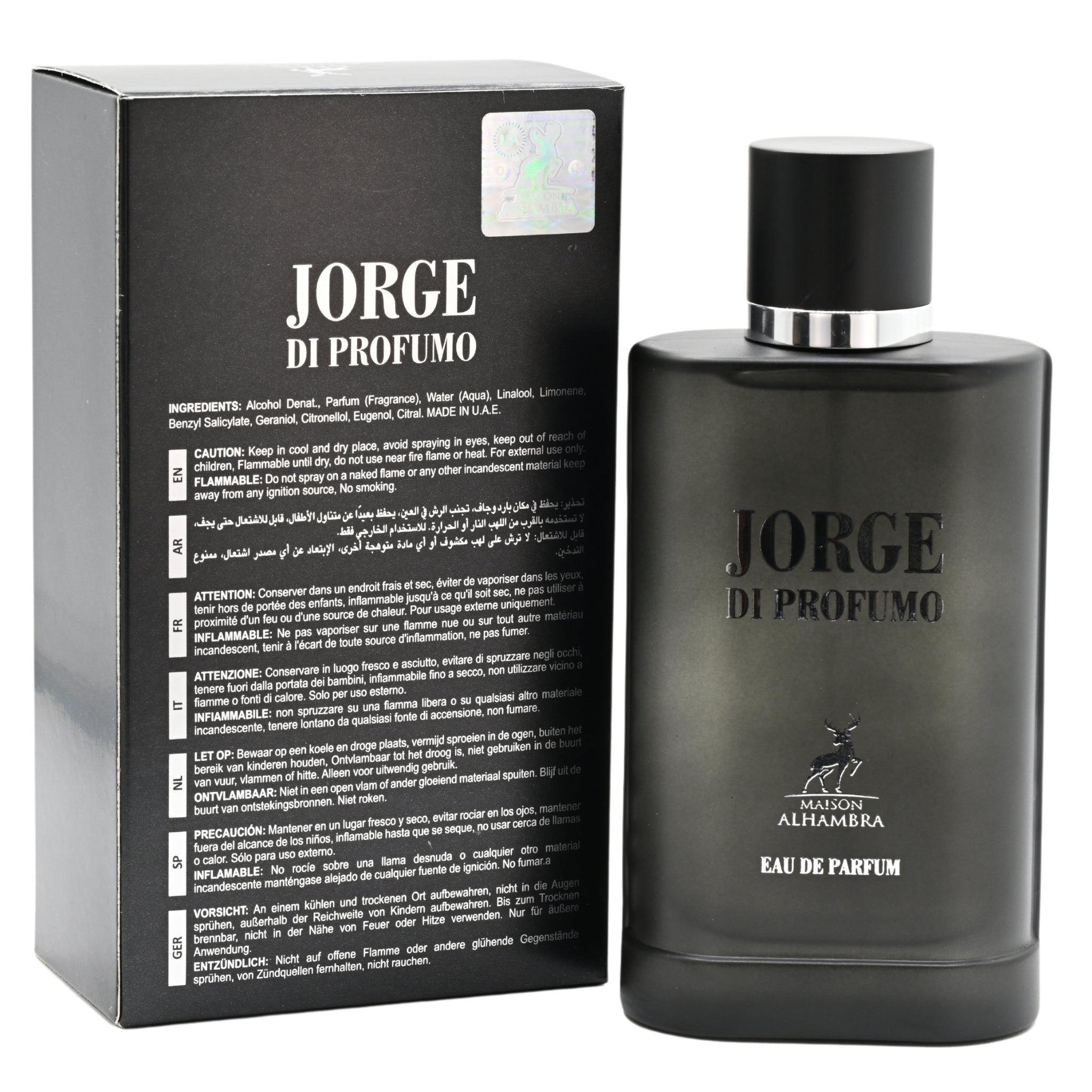 Jorge di Profumo perfume bottle and packaging on a white background