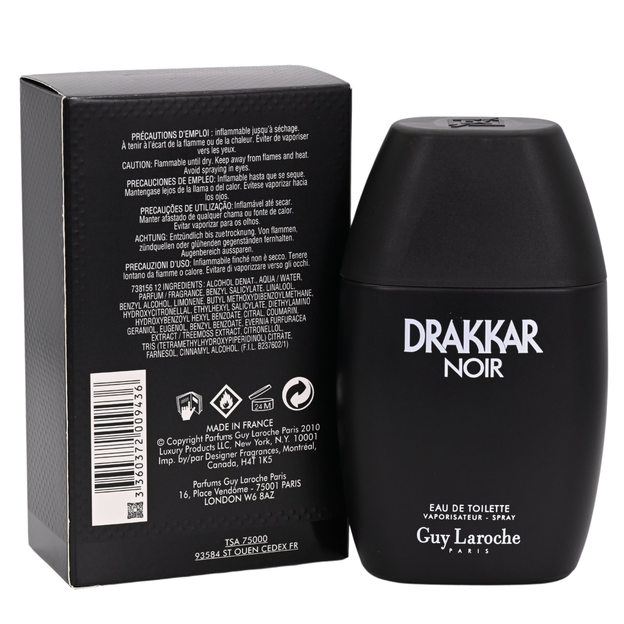 DRAKKAR NOIR by Guy Laroche 3.4 / 3.3 oz EDT For Men New in Box