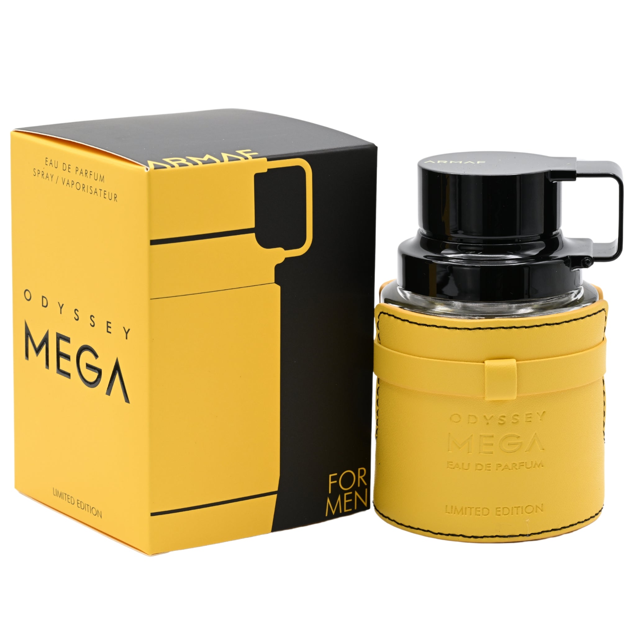 Odyssey Mega perfume bottle and packaging on a white background