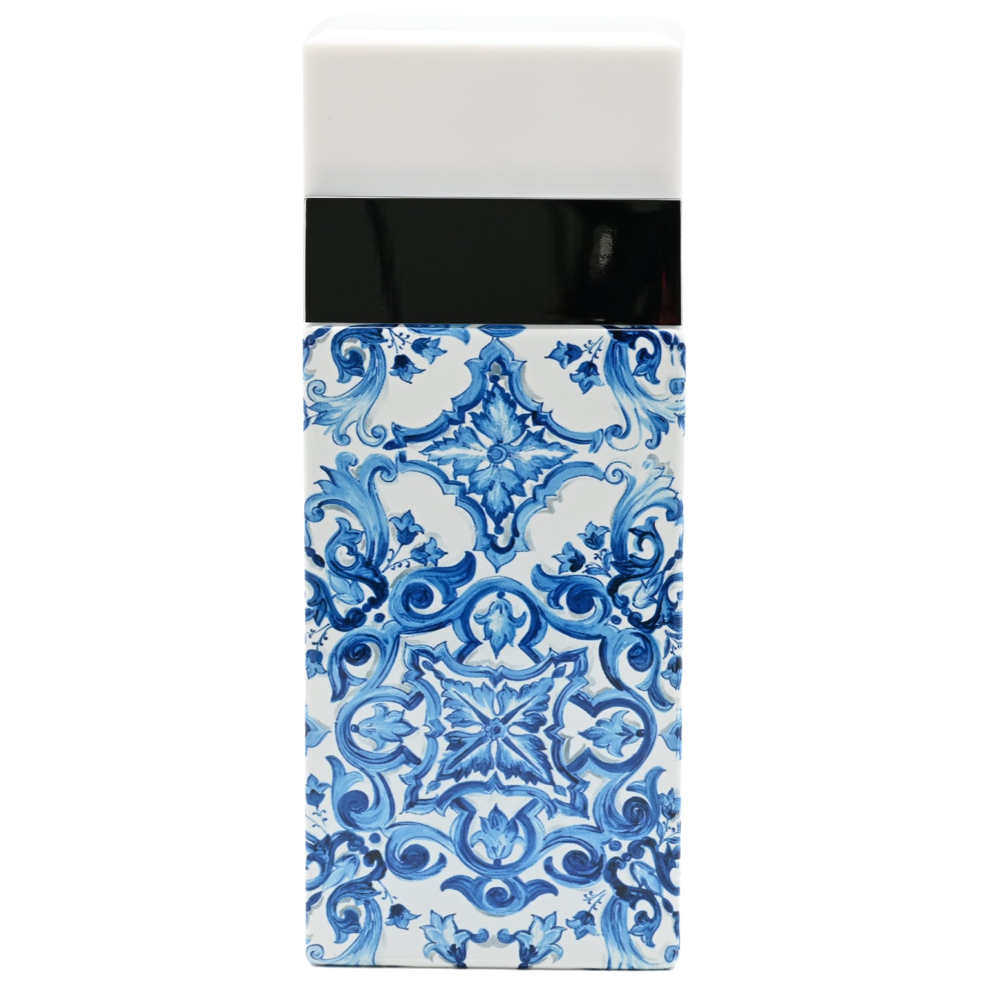 Phone case with blue and white pattern on a white background