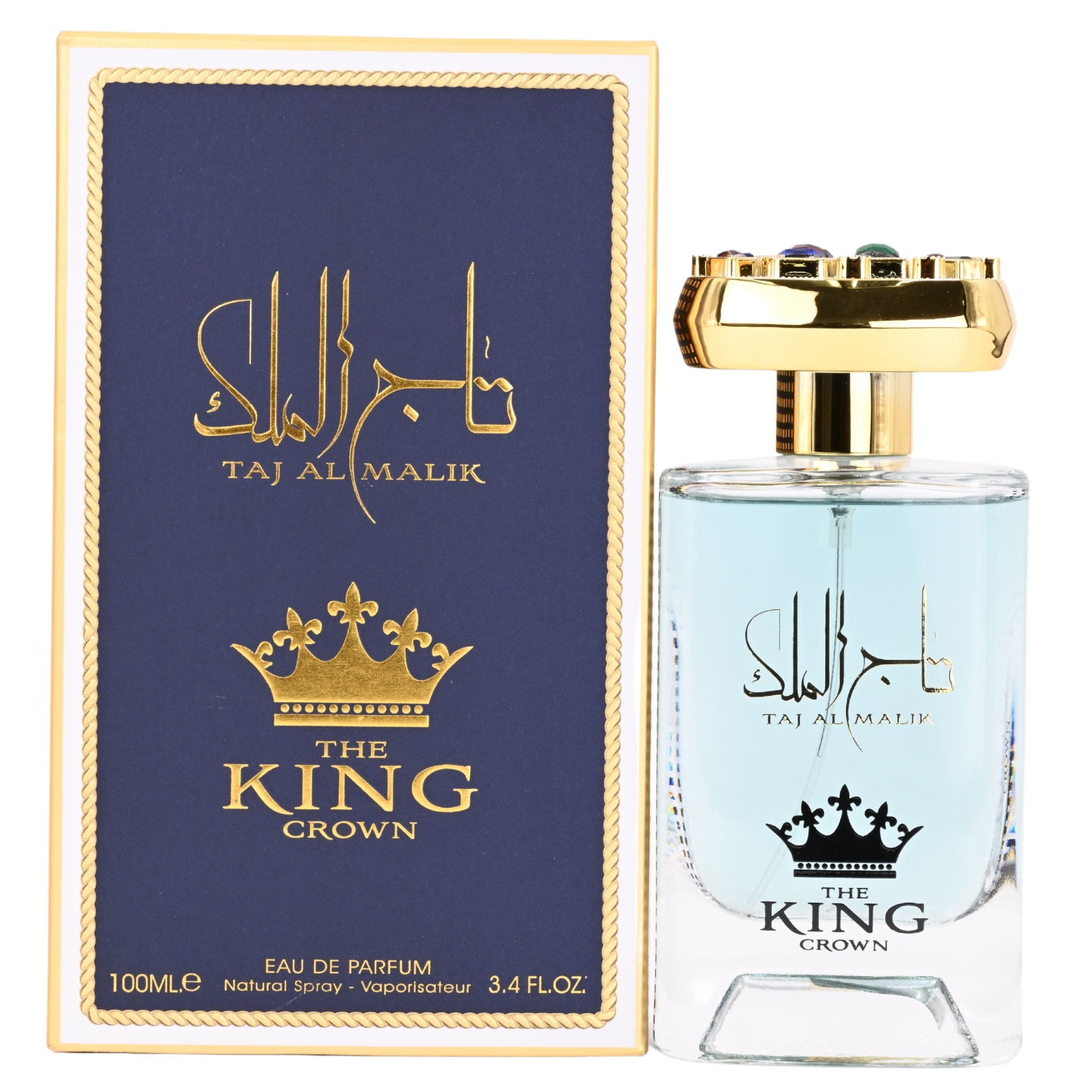 Taj Al Malik The King Crown perfume bottle and packaging on a white background