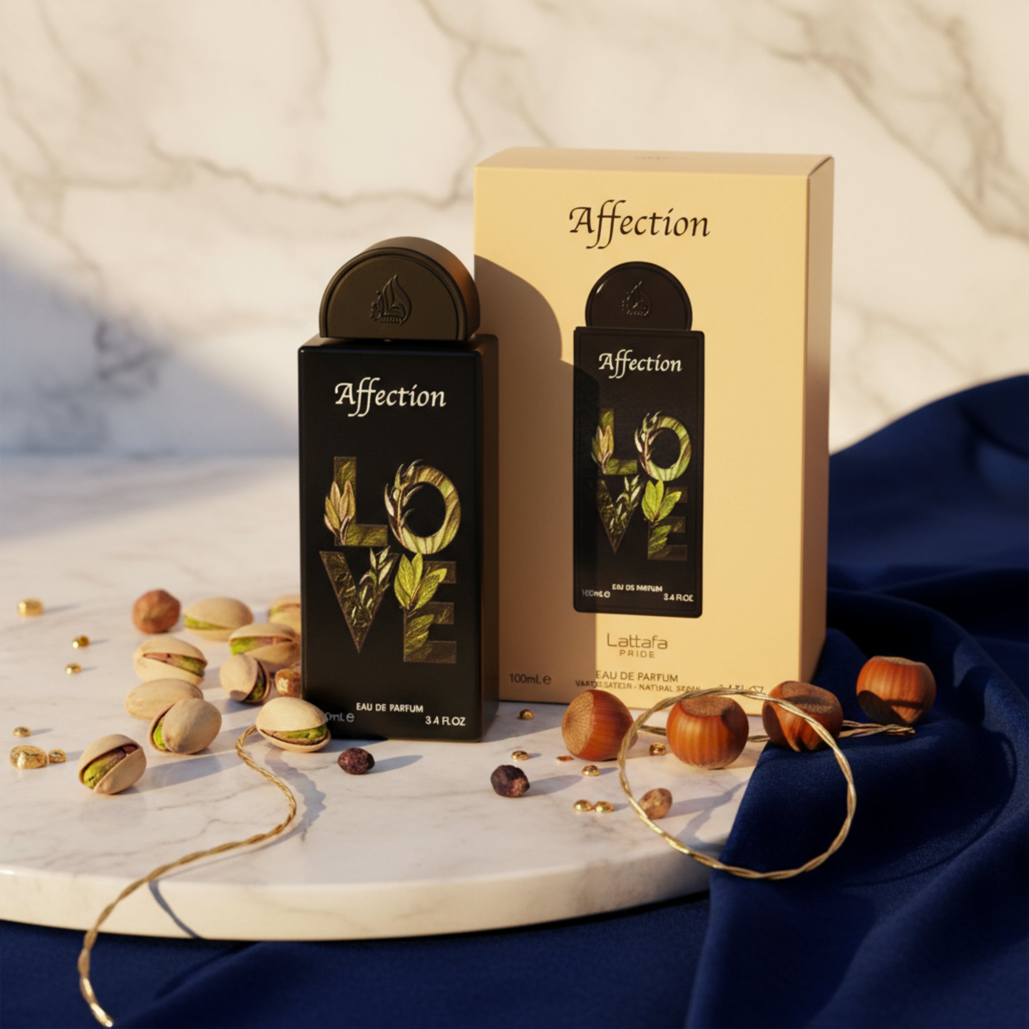 Lattafa Affection perfume bottle and packaging on a white background
