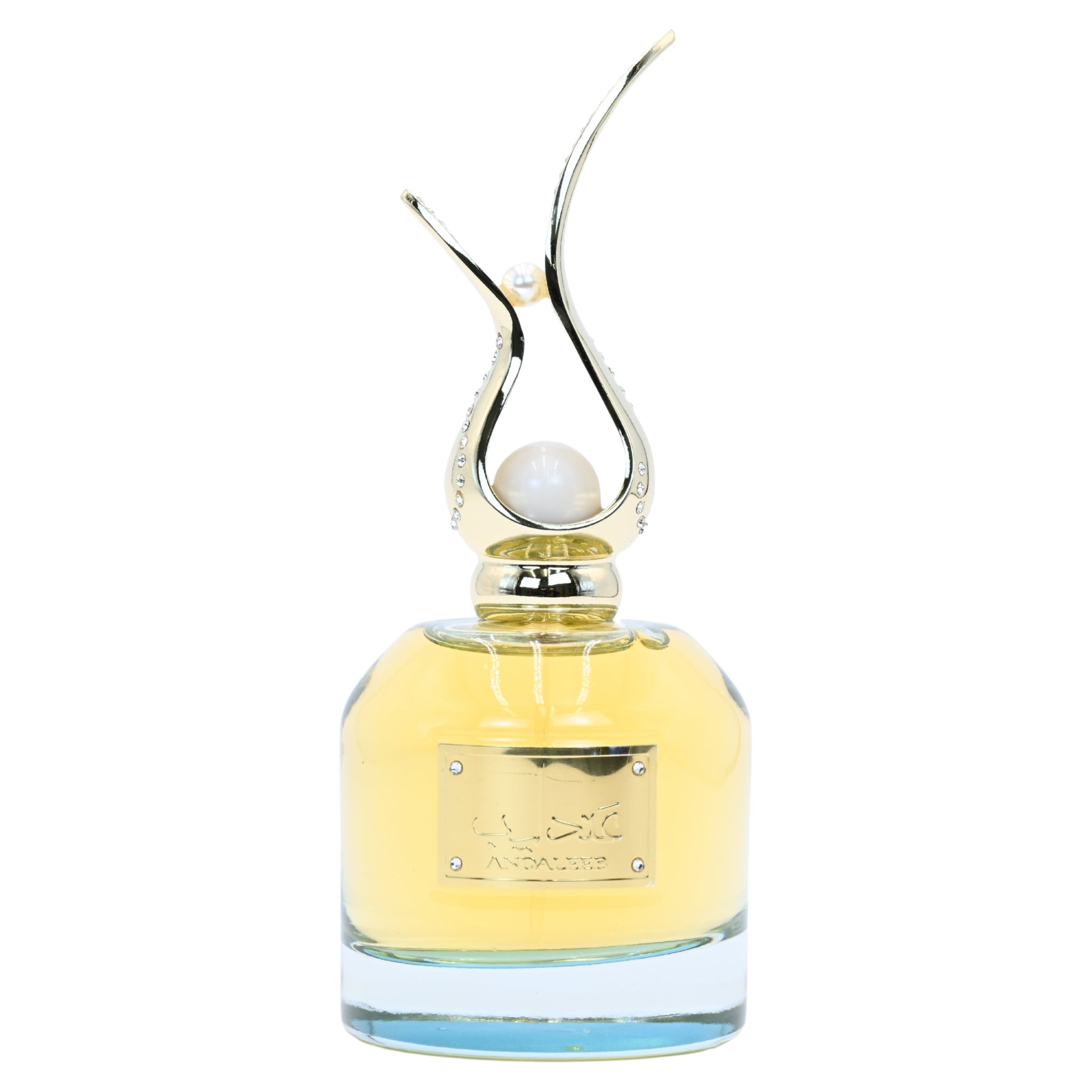 Perfume bottle with decorative design on a white background