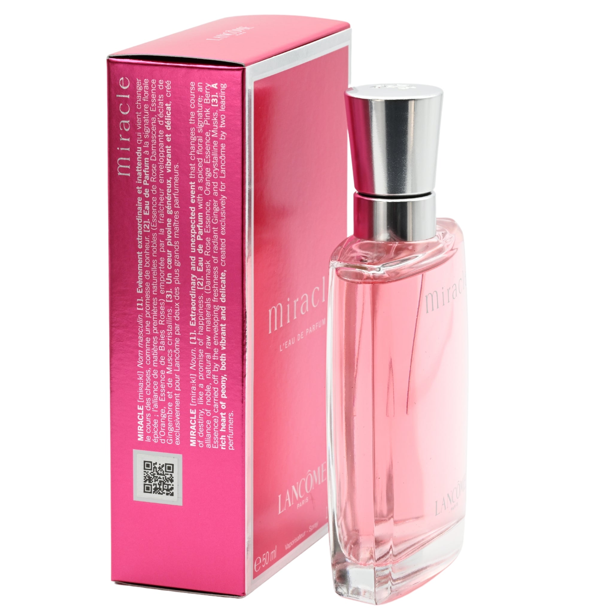 Lancome Miracle perfume bottle and packaging on a white background