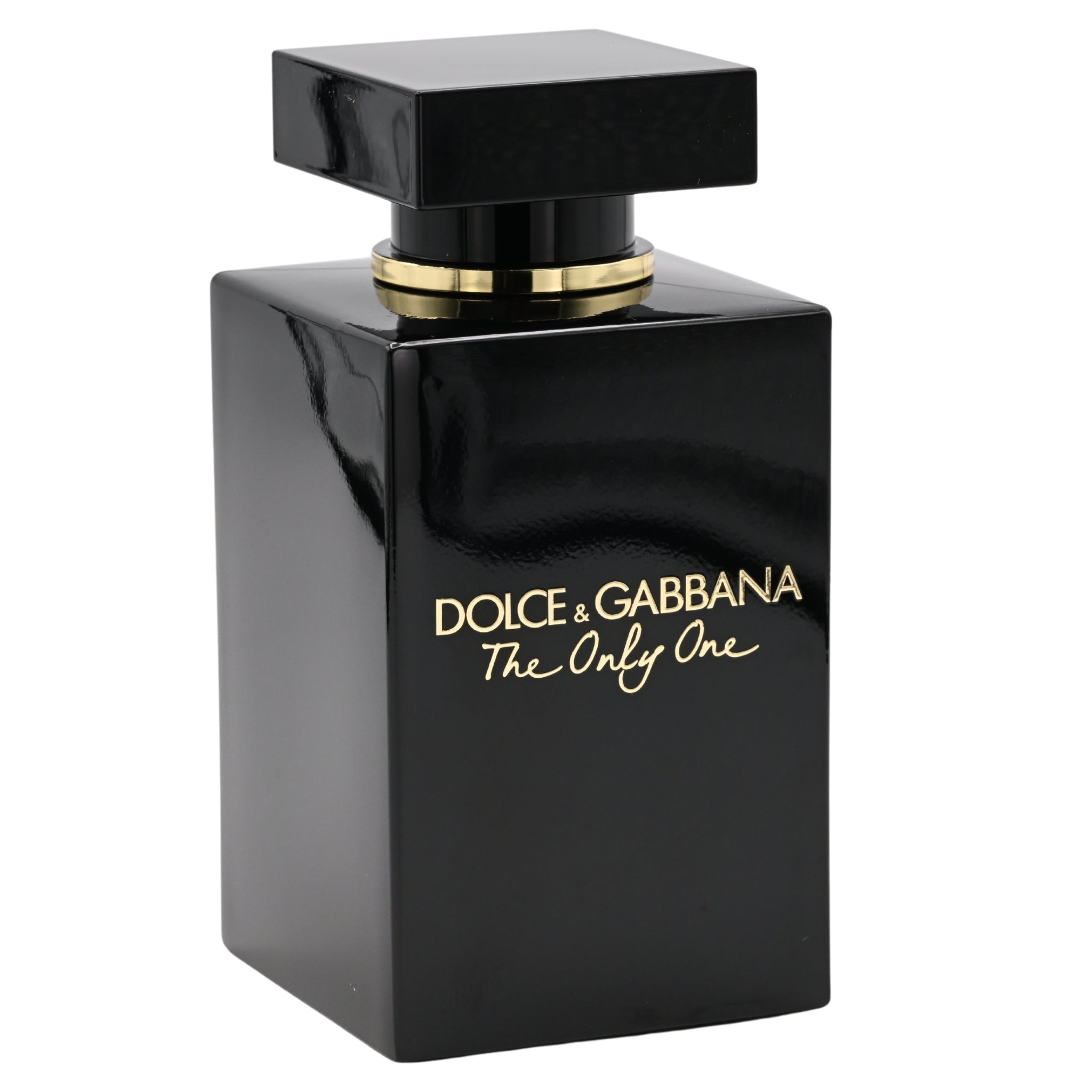 Black Dolce & Gabbana perfume bottle on a white background