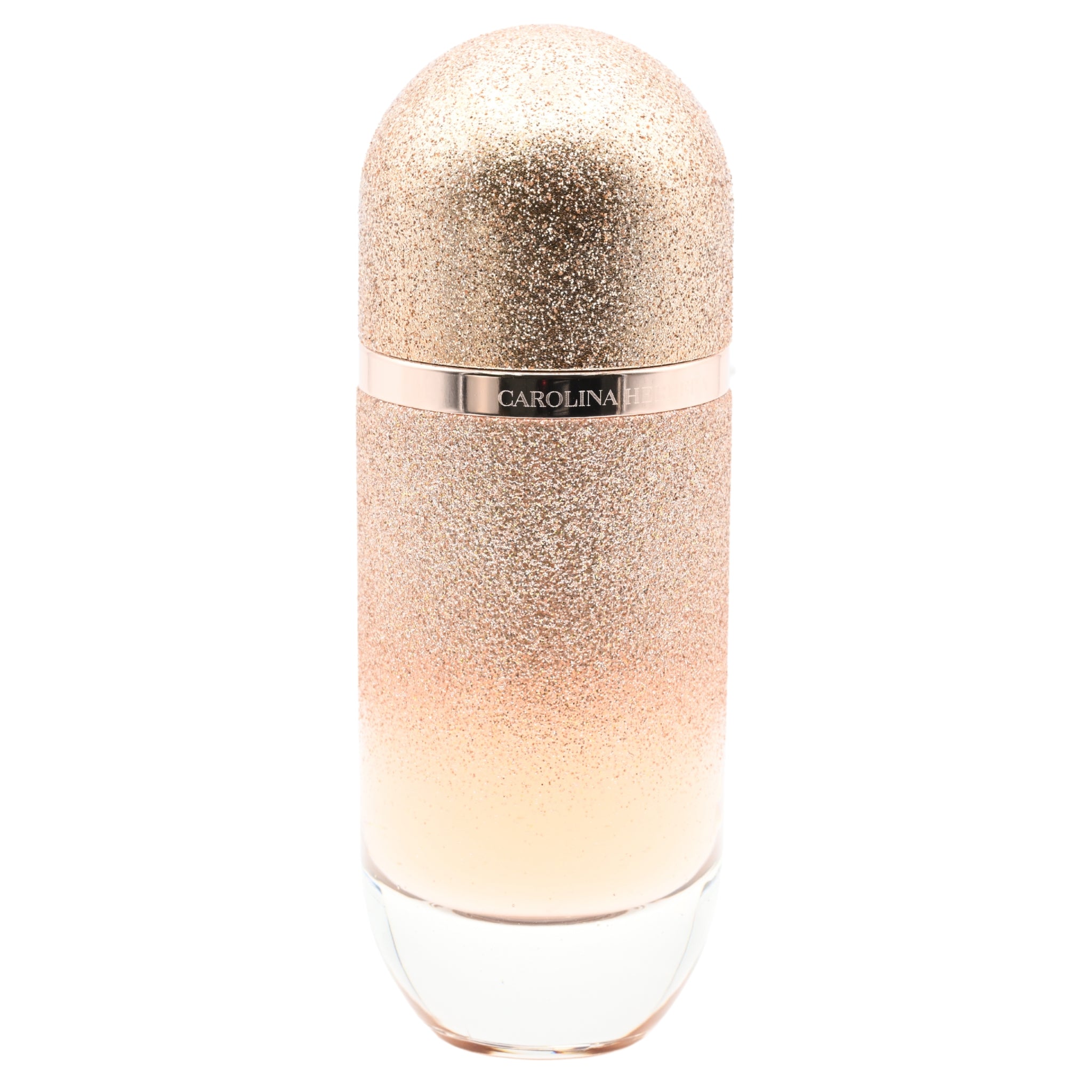 Sparkly perfume bottle with 'Carolina' branding on a white background