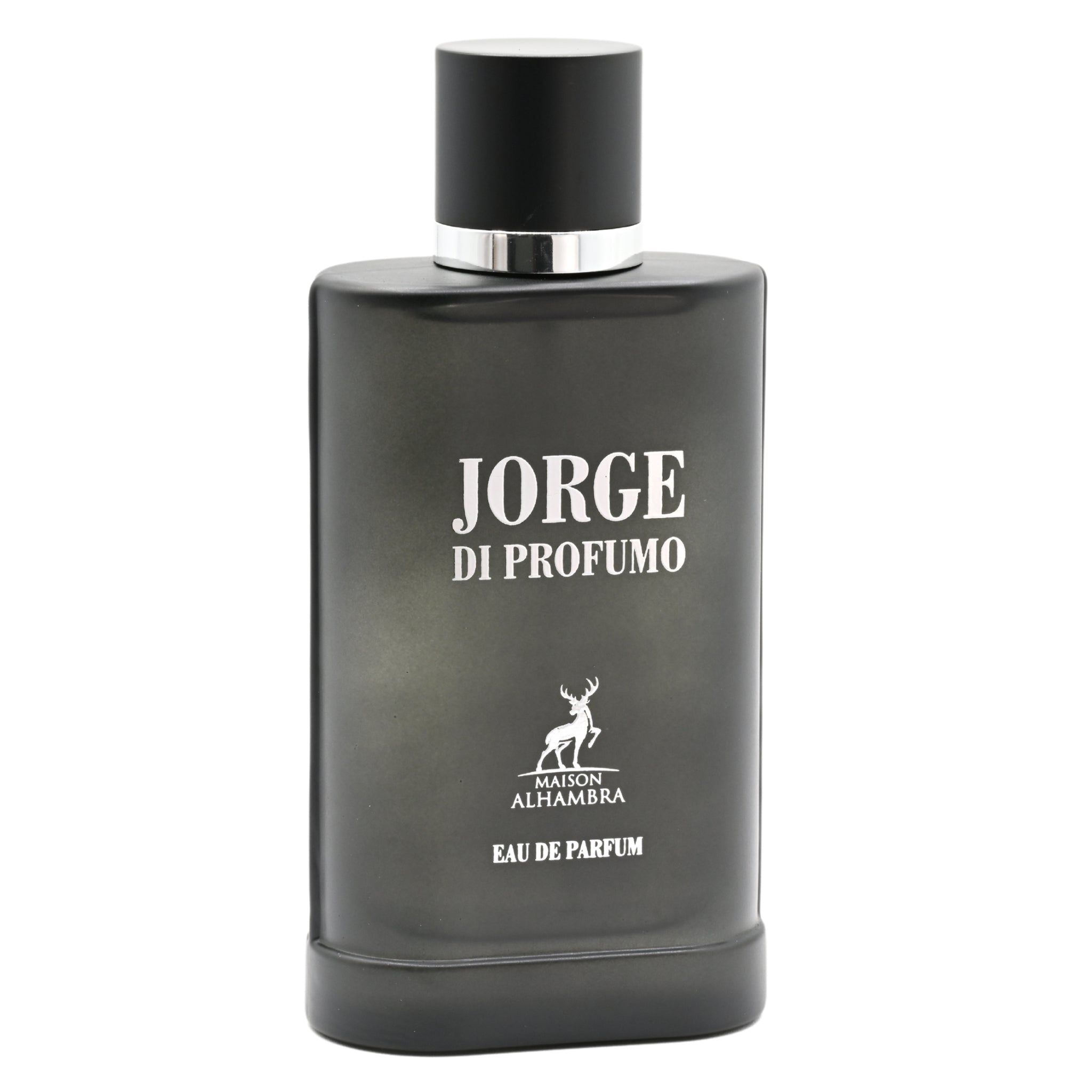Black perfume bottle labeled 'Jorge di Profumo' on a white background